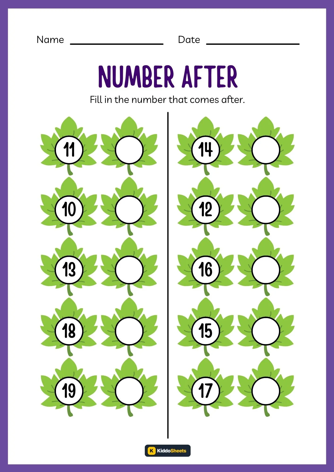 Fill in The Number That Come After (Leaf)
