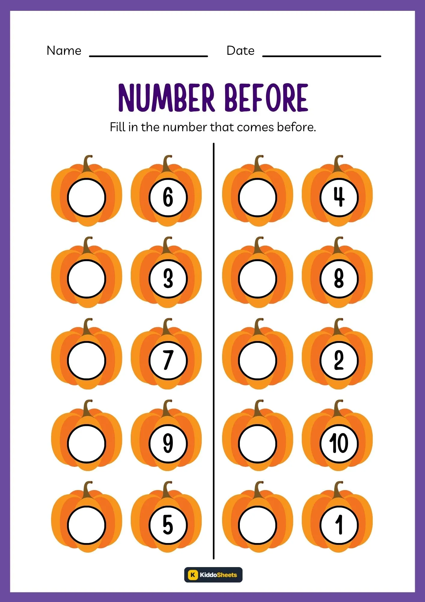 Fill in The Number That Come Before (Pumpkin)