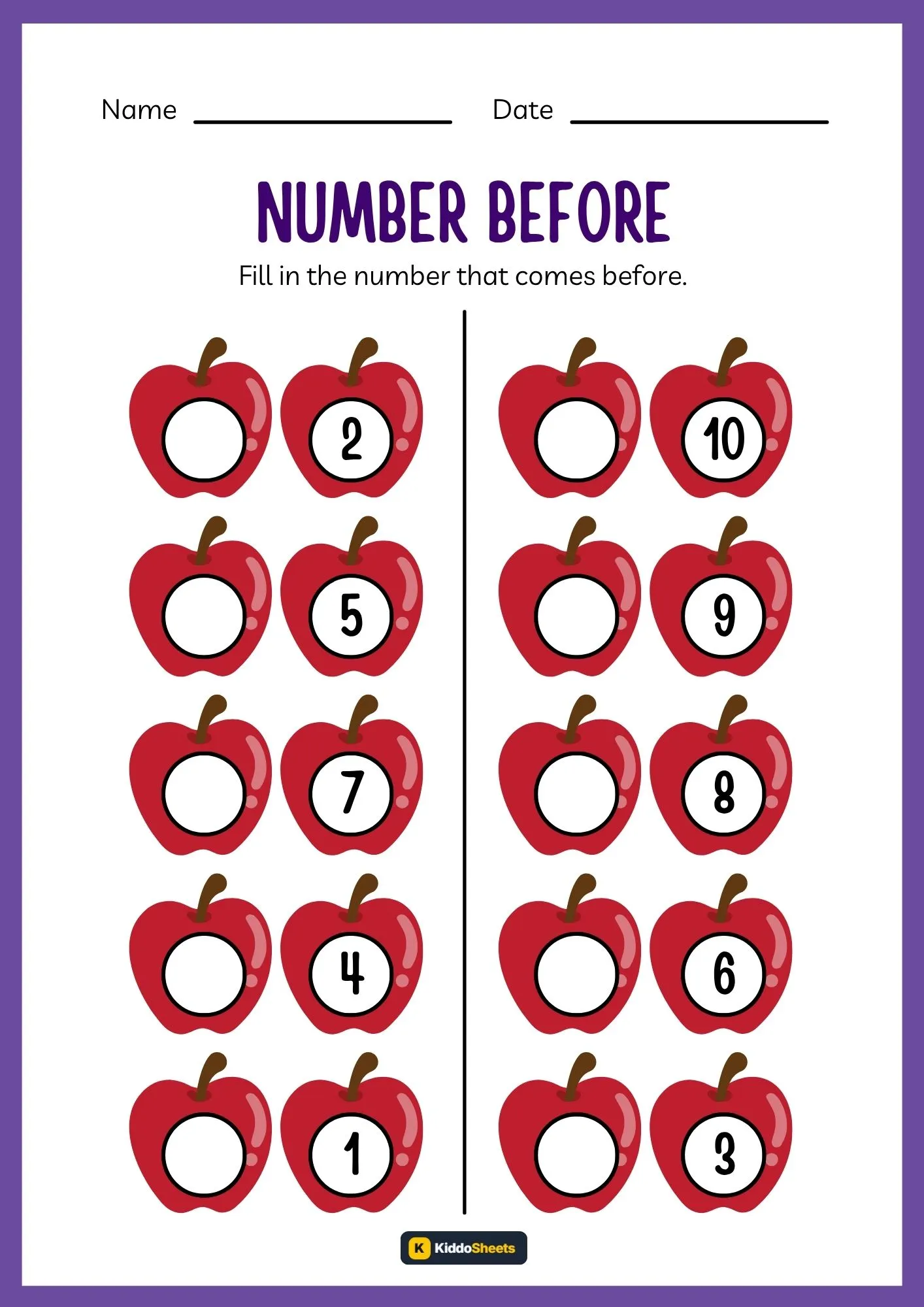 Fill in The Number That Come Before (Apple)