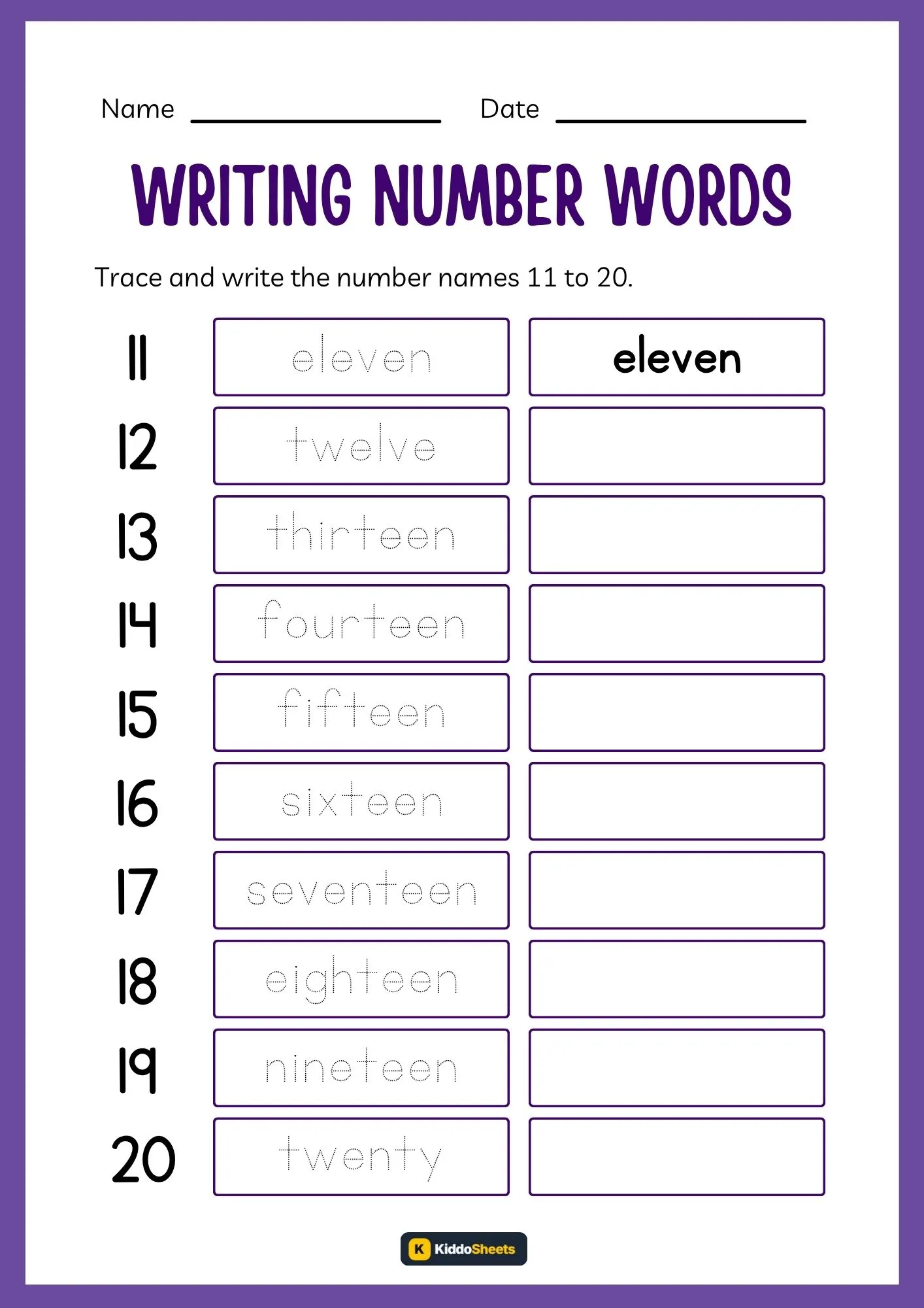 Trace and Write Number 11- 20