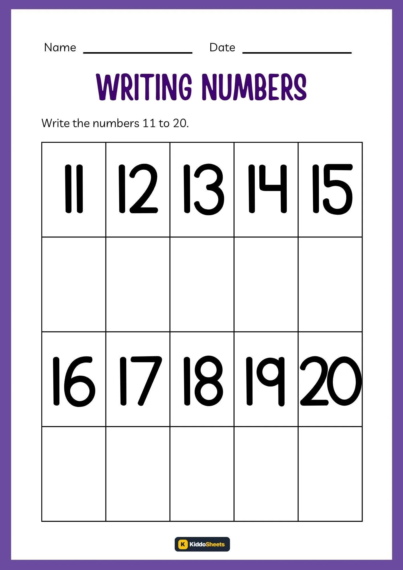 Write The Numbers 11 - 20