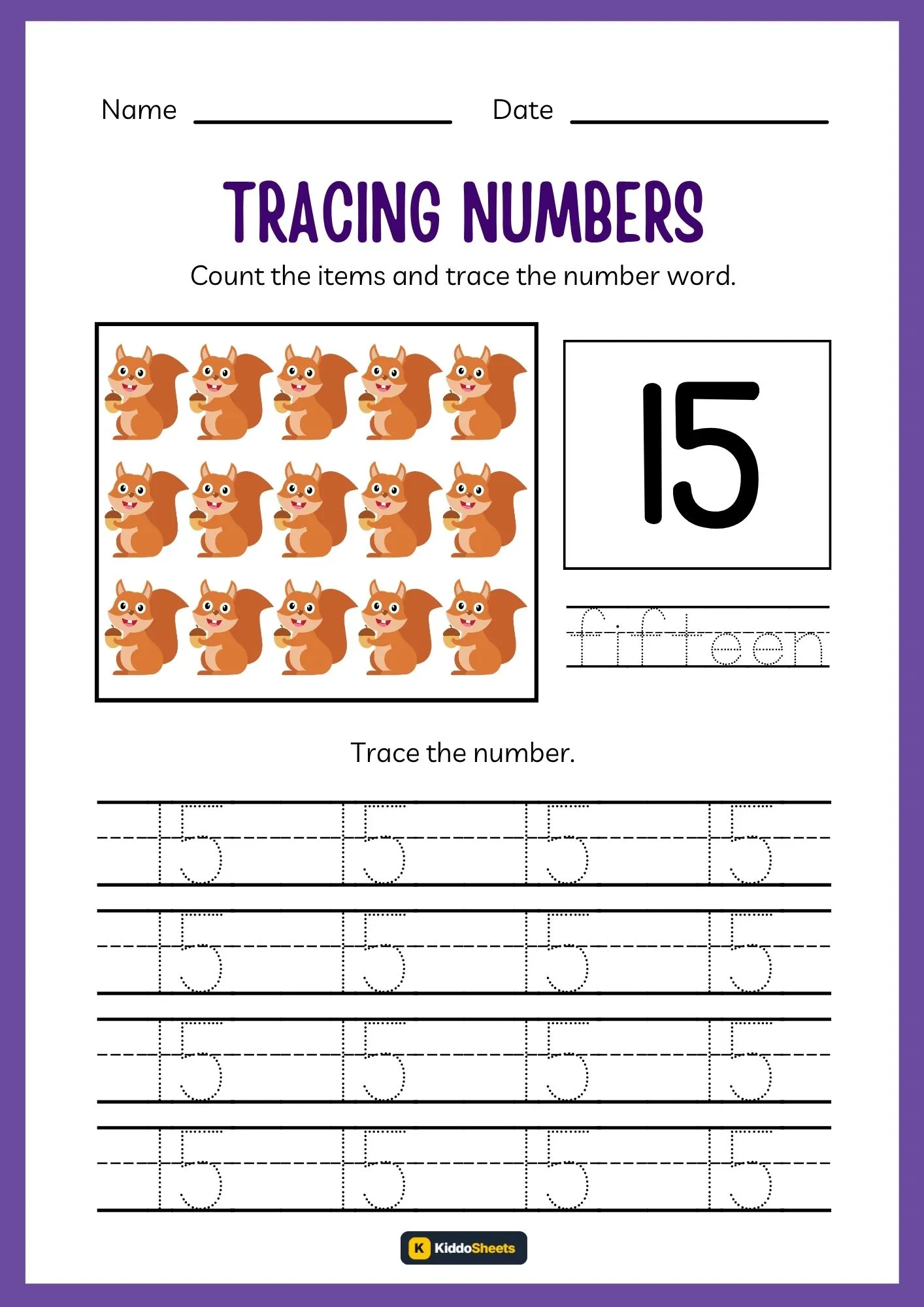 Count and Trace Number 15 Worksheets