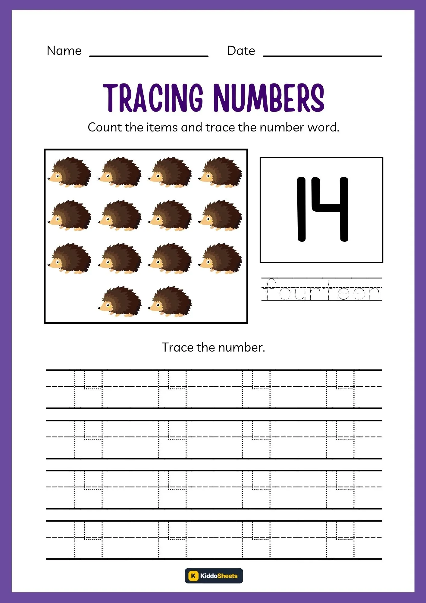 Count and Trace Number 14 Worksheets