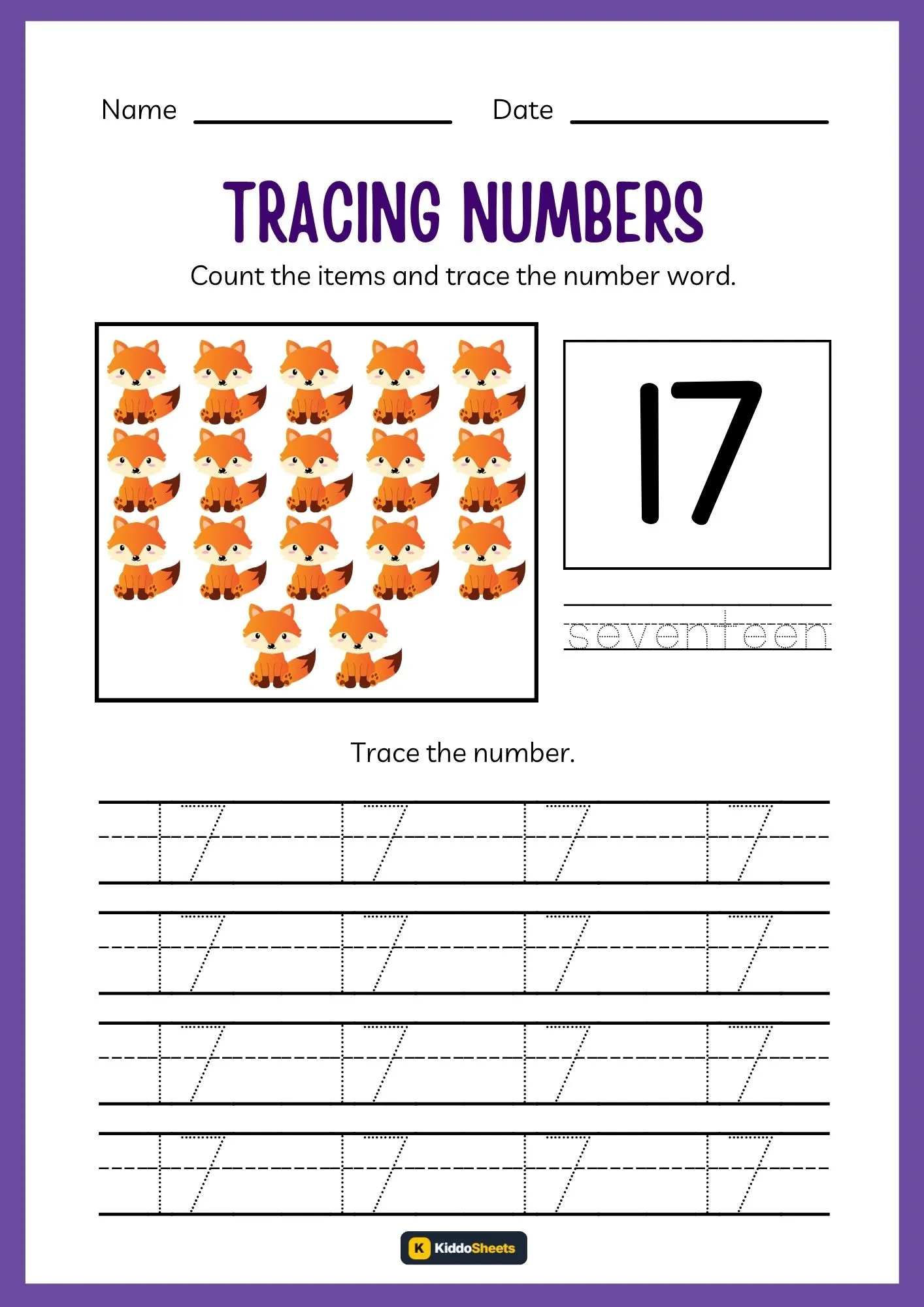 Count and Trace Number 17 Worksheets