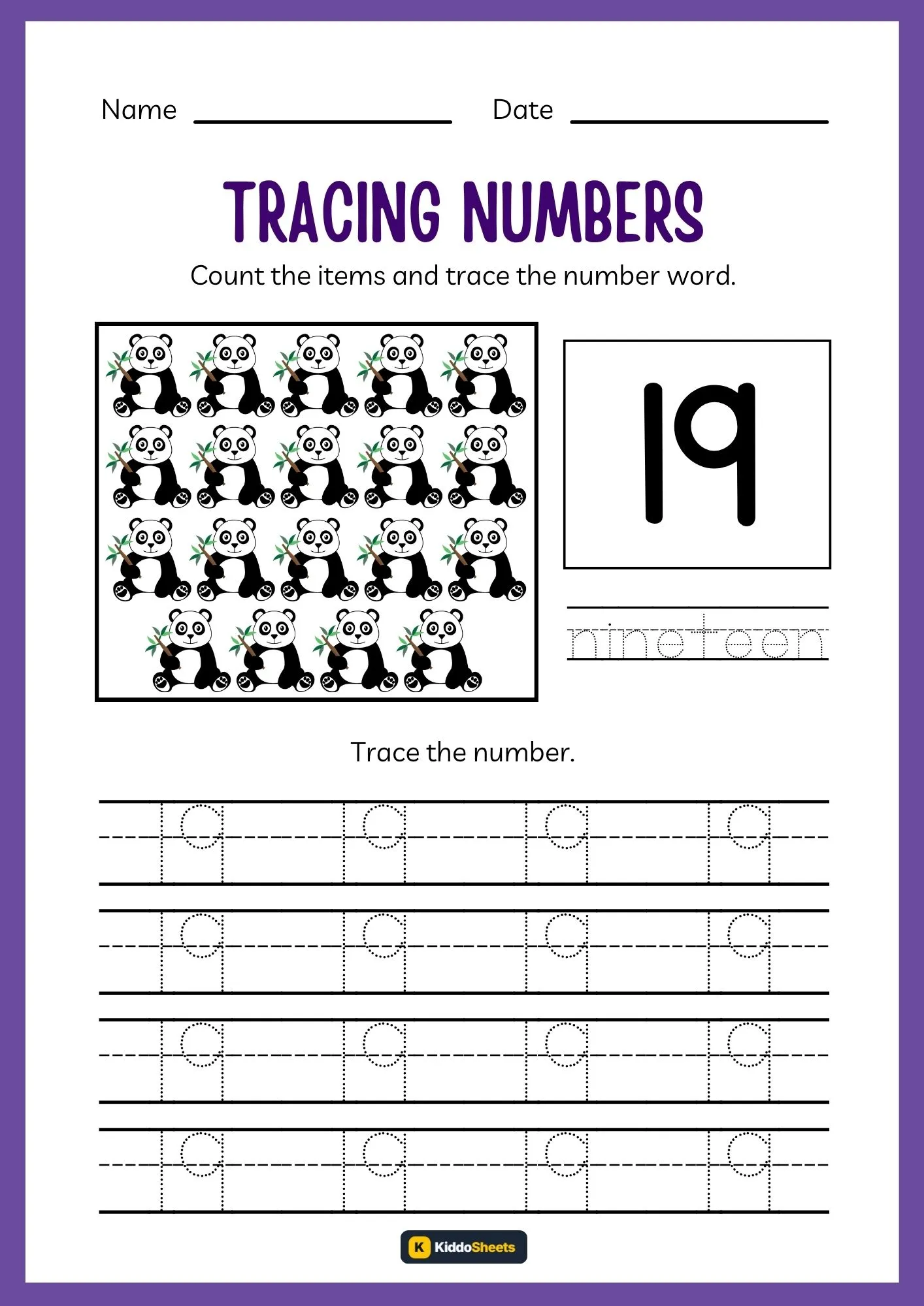 Count and Trace Number 19 Worksheets