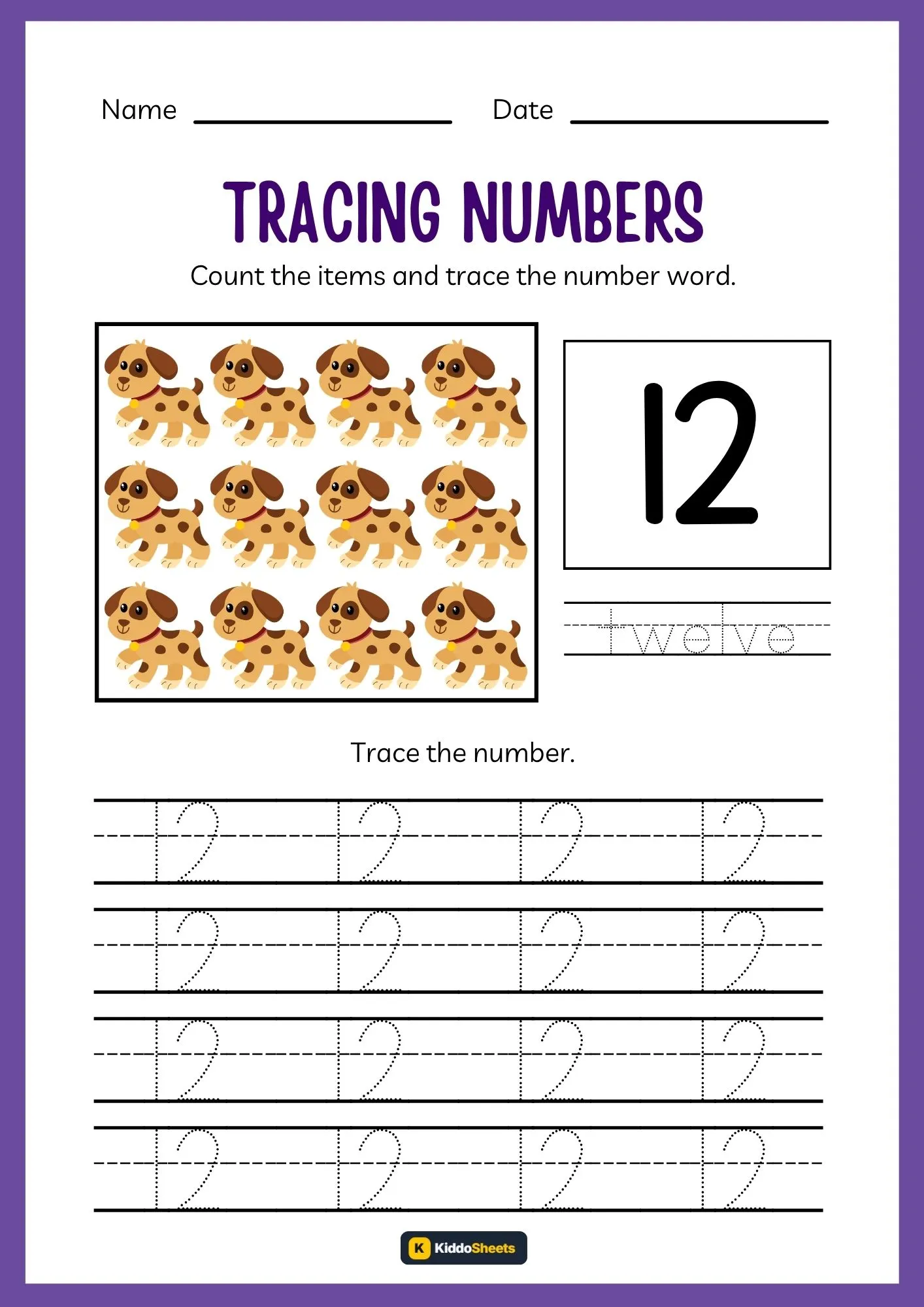 Count and Trace Number 12 Worksheets