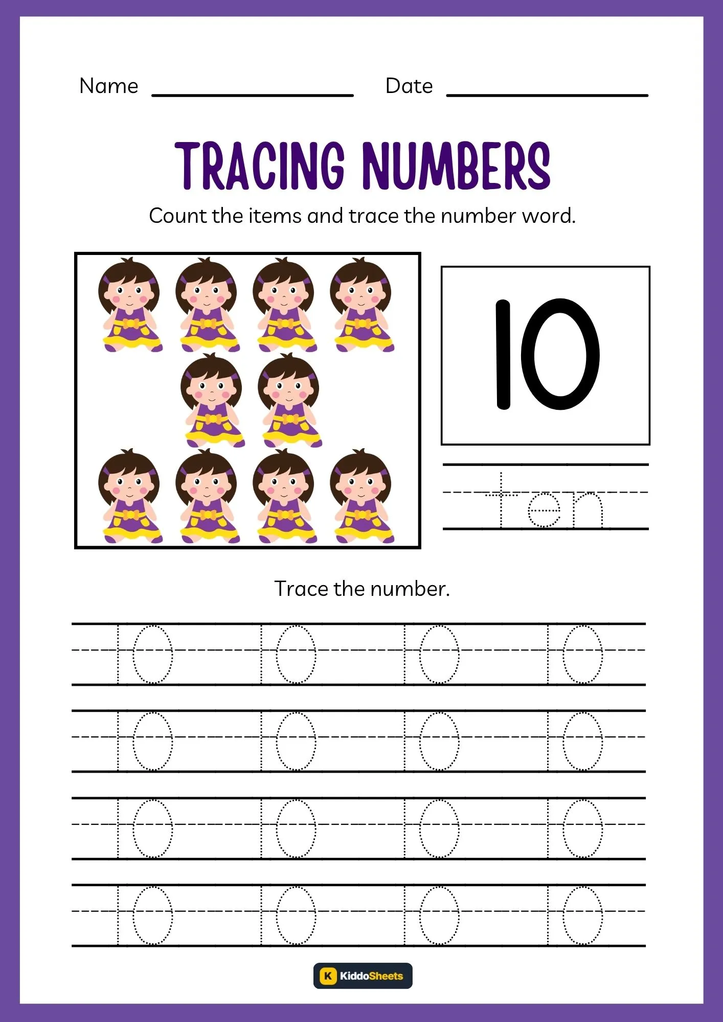 Count and Trace Number 10 Worksheets