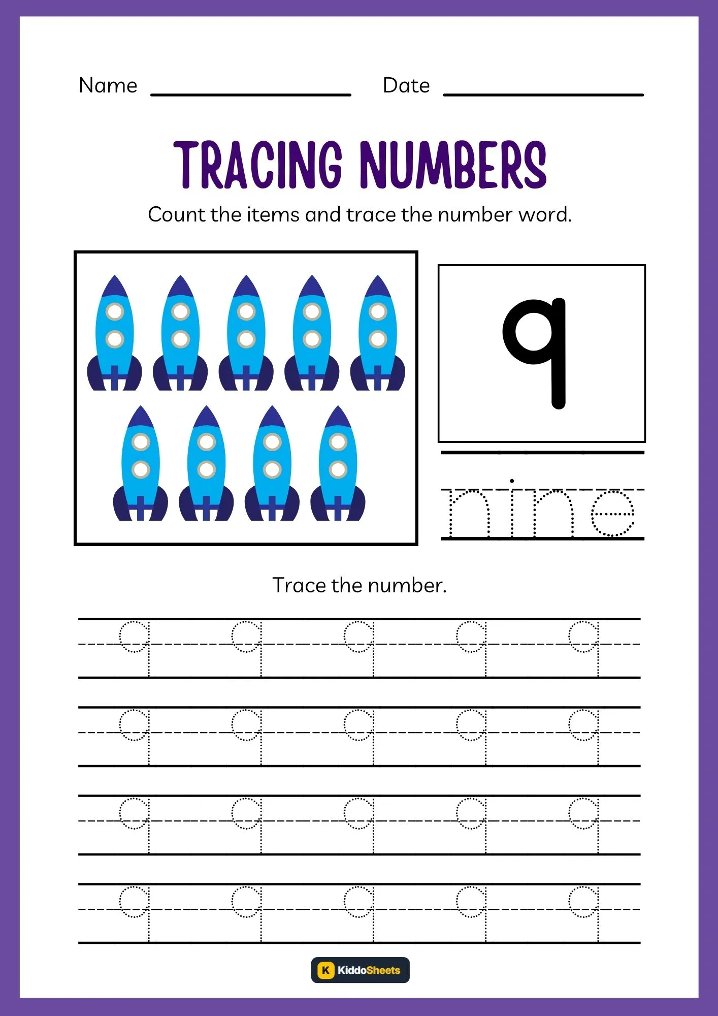 Count and Trace Number 9 Worksheets