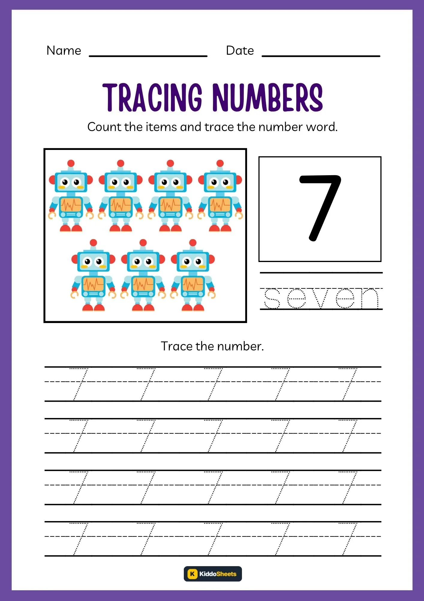 Count and Trace Number 7 Worksheets