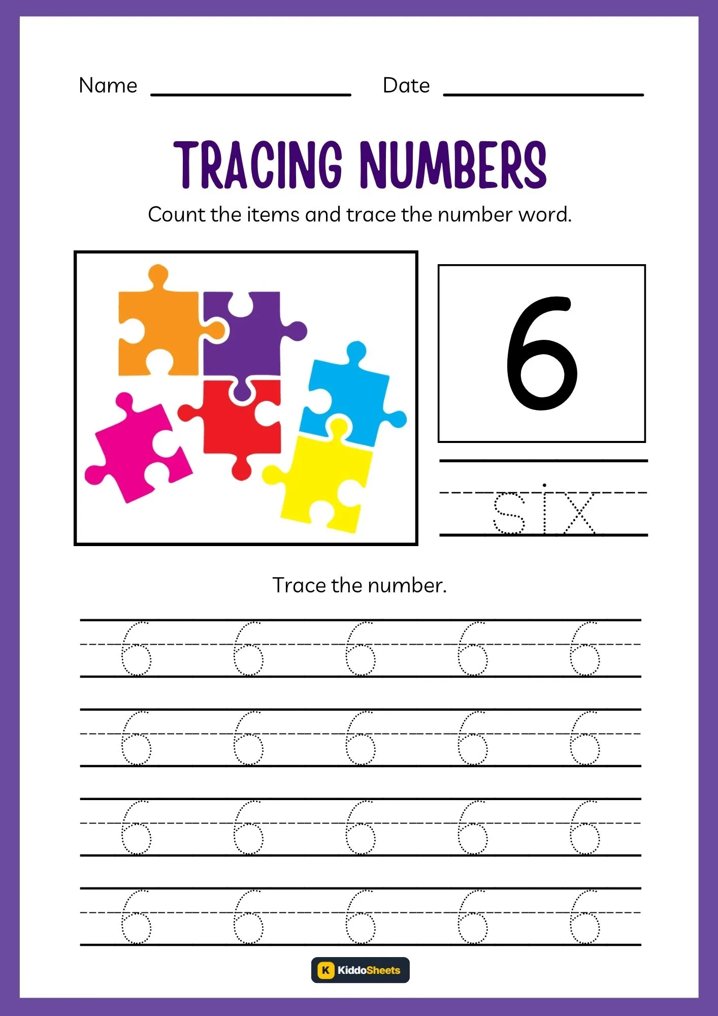 Count and Trace Number 6 Worksheets