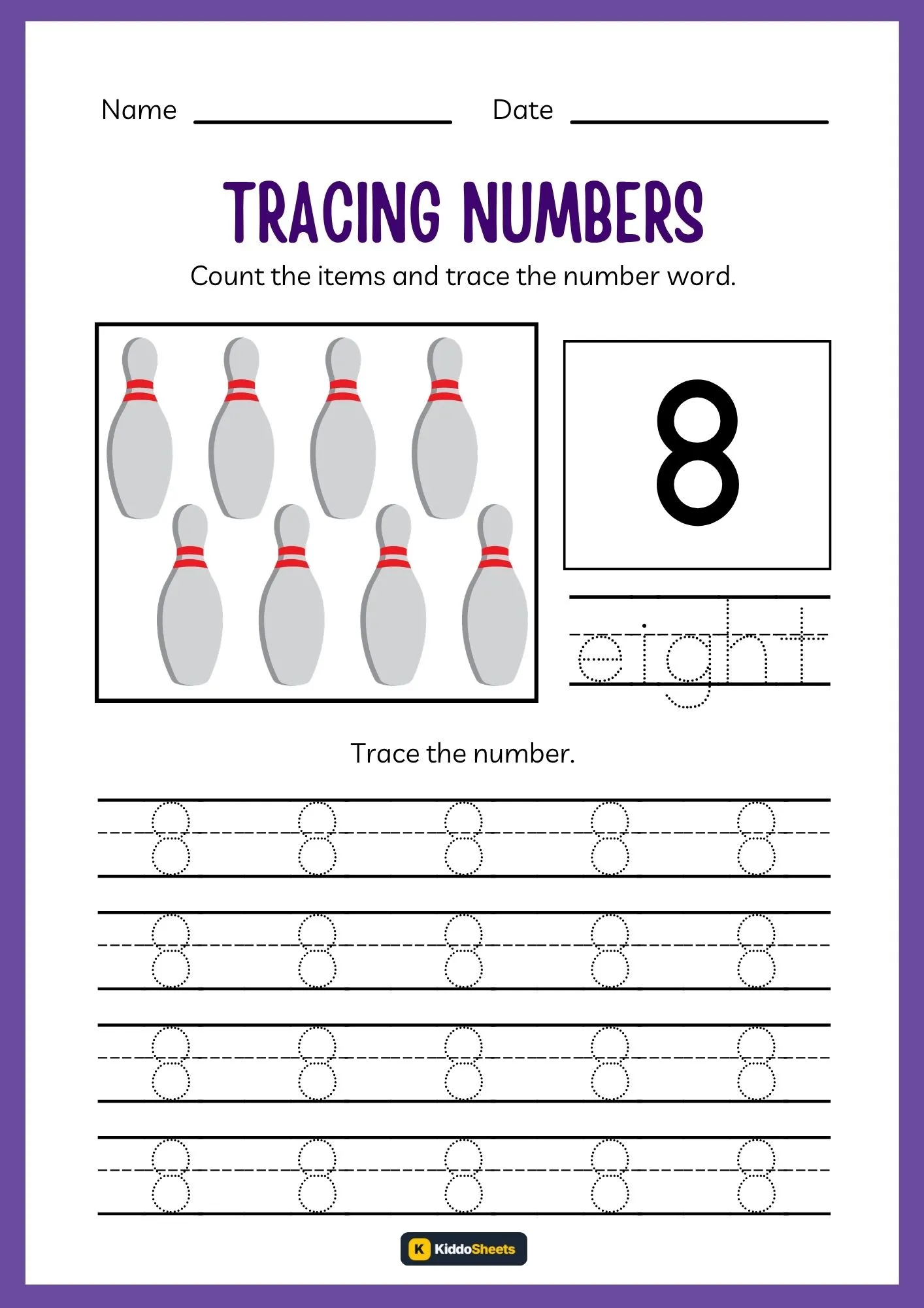 Count and Trace Number 8 Worksheets