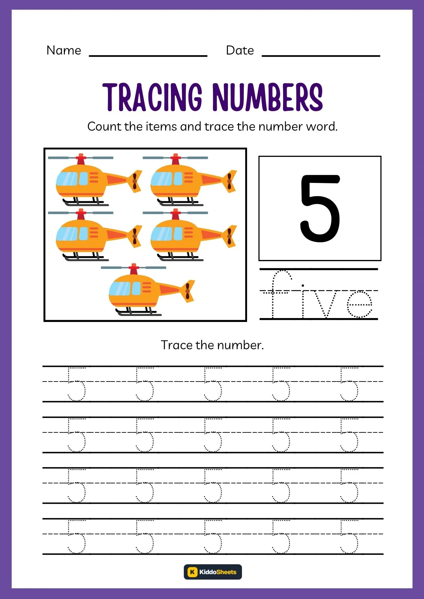 Count and Trace Number 5 Worksheets