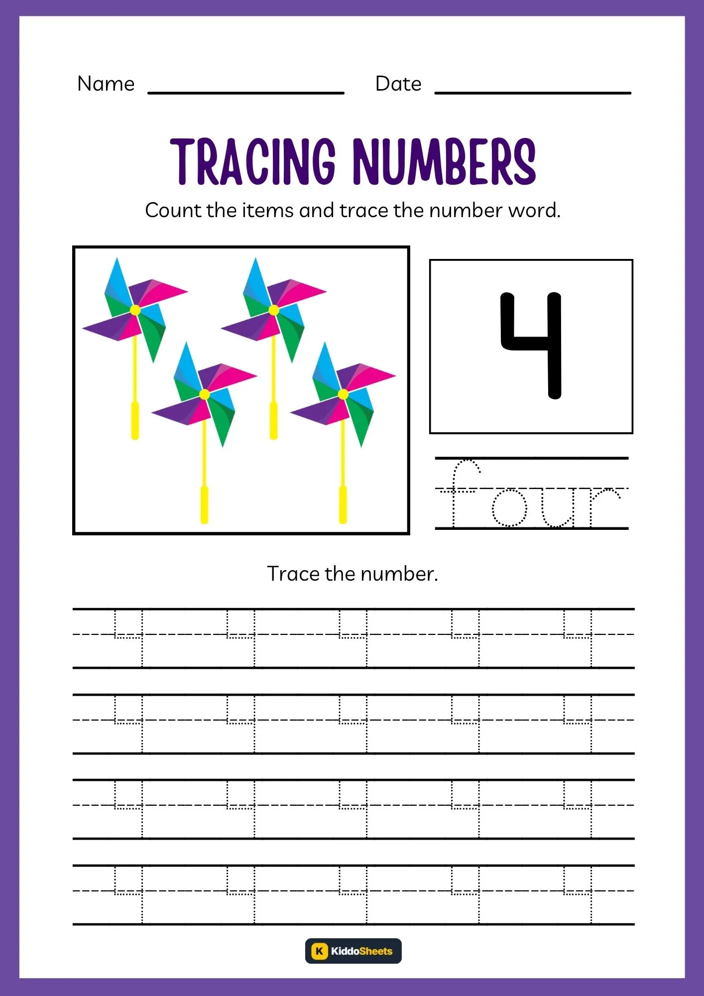 Count and Trace Number 4 Worksheets