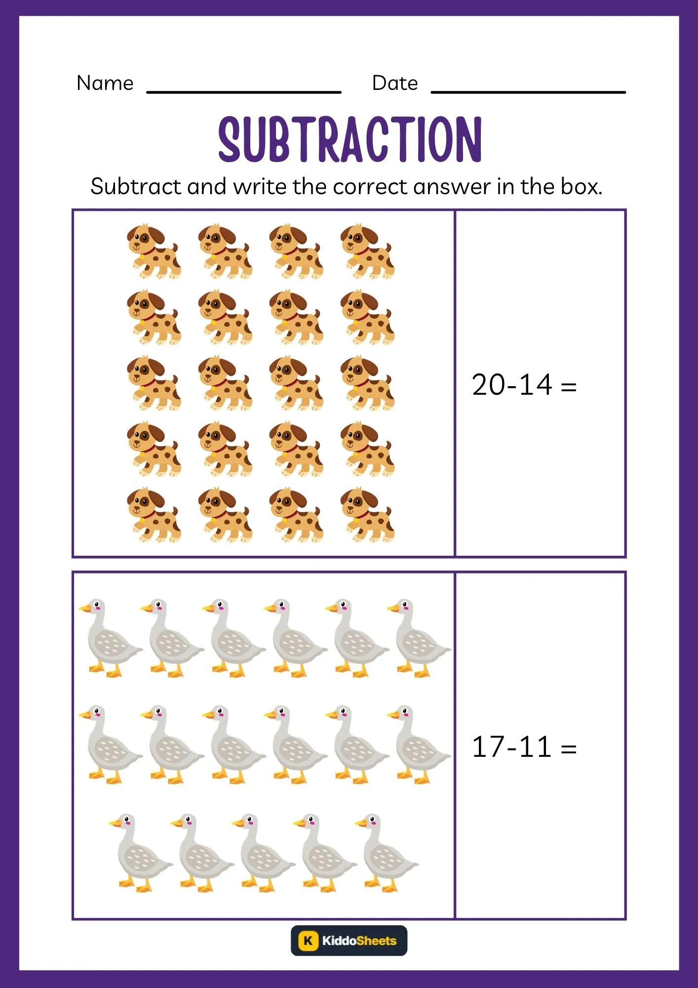 Subtract and Write the Correct Answer Worksheets (16)