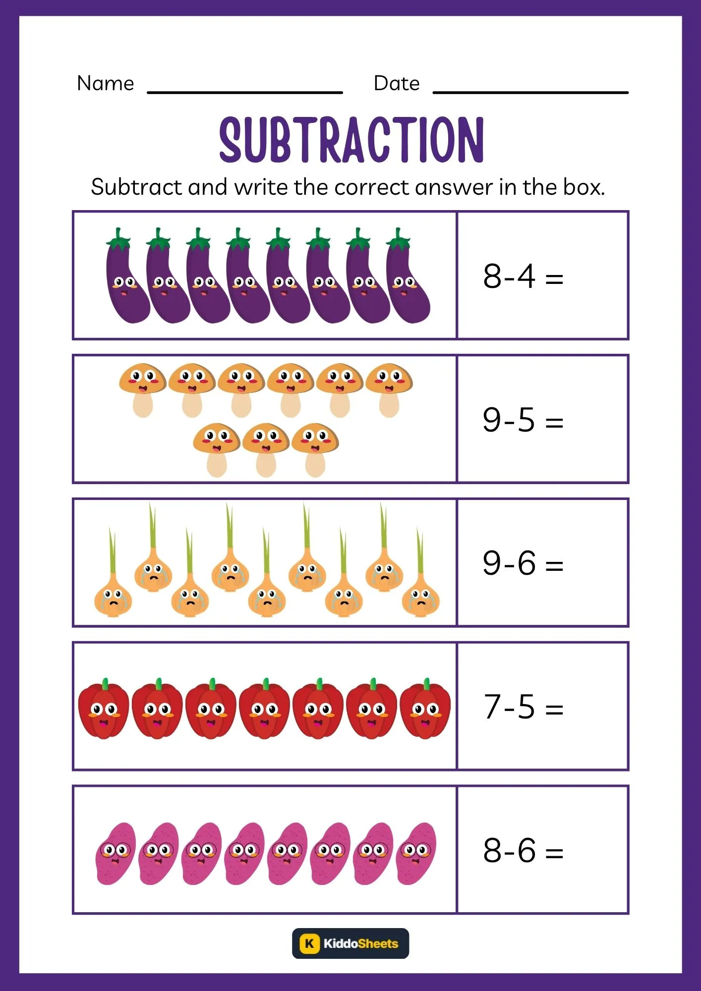 Subtract and Write the Correct Answer Worksheets (5)