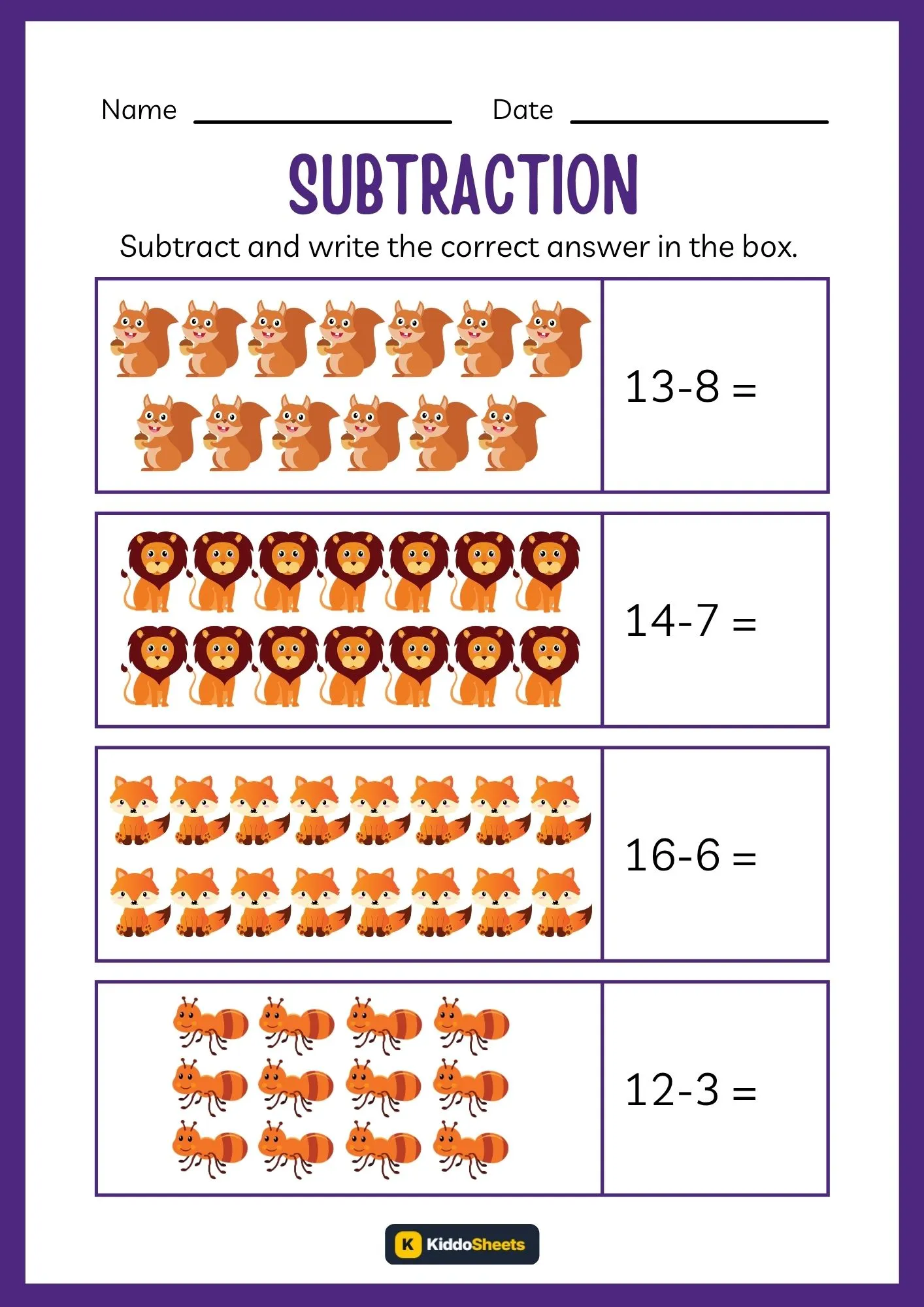 Subtract and Write the Correct Answer Worksheets (9)