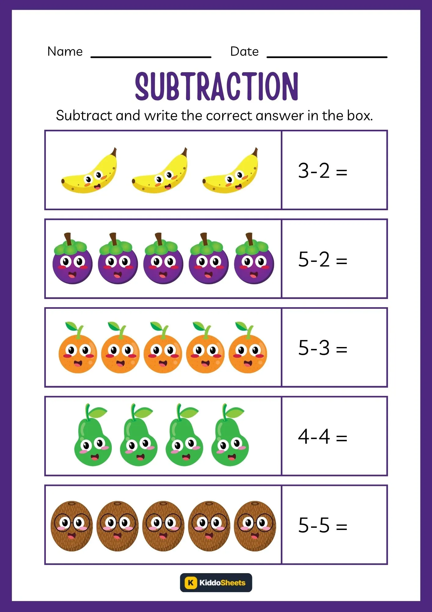 Subtract and Write the Correct Answer Worksheets (3)