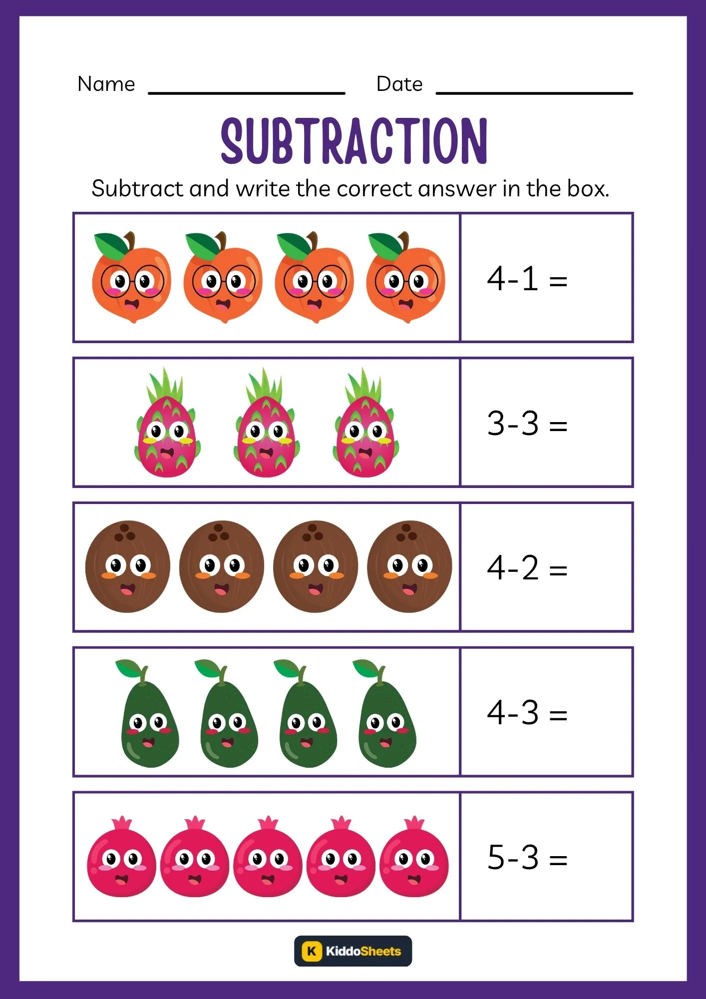 Subtract and Write the Correct Answer Worksheets (2)