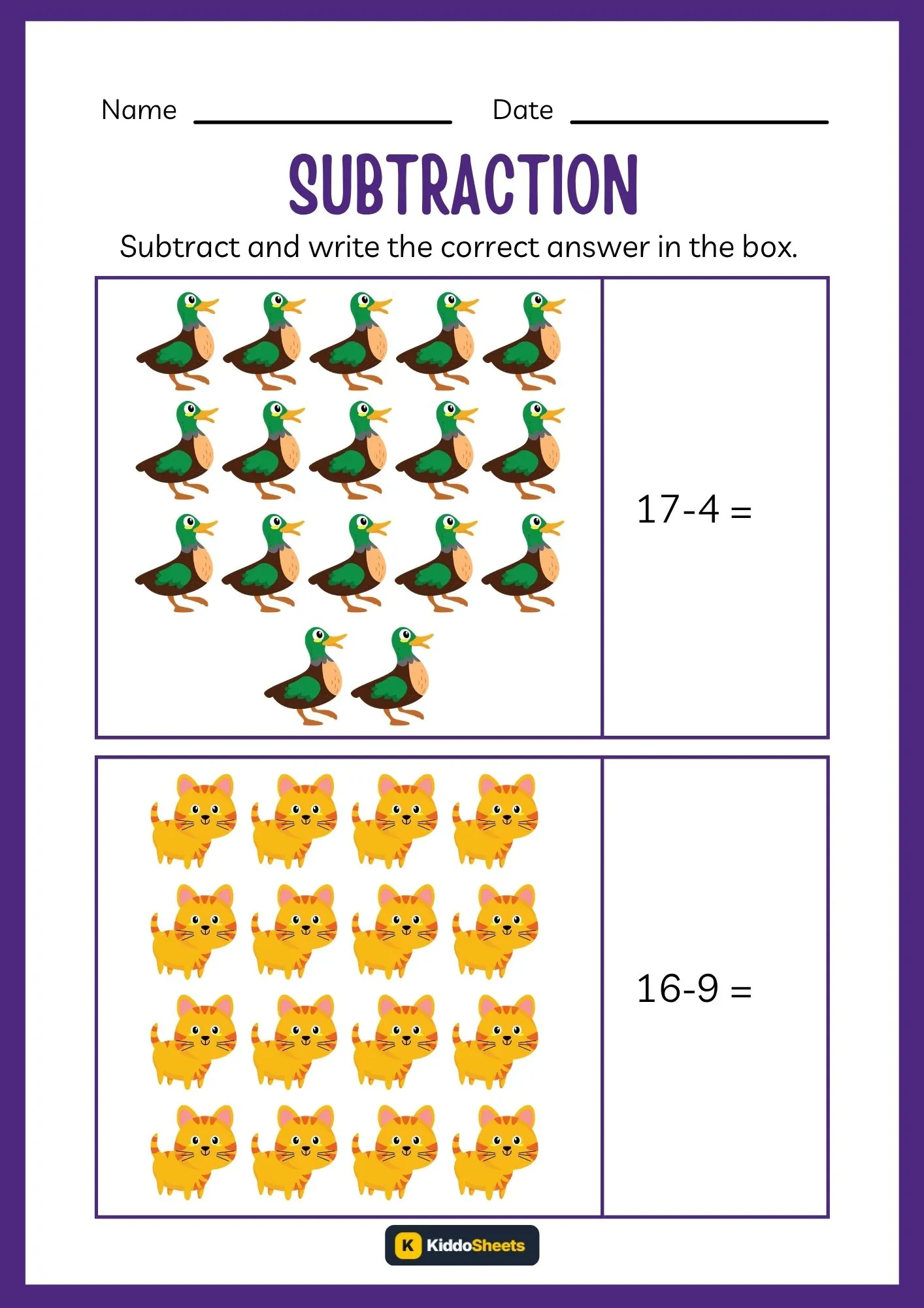 Subtract and Write the Correct Answer Worksheets (17)