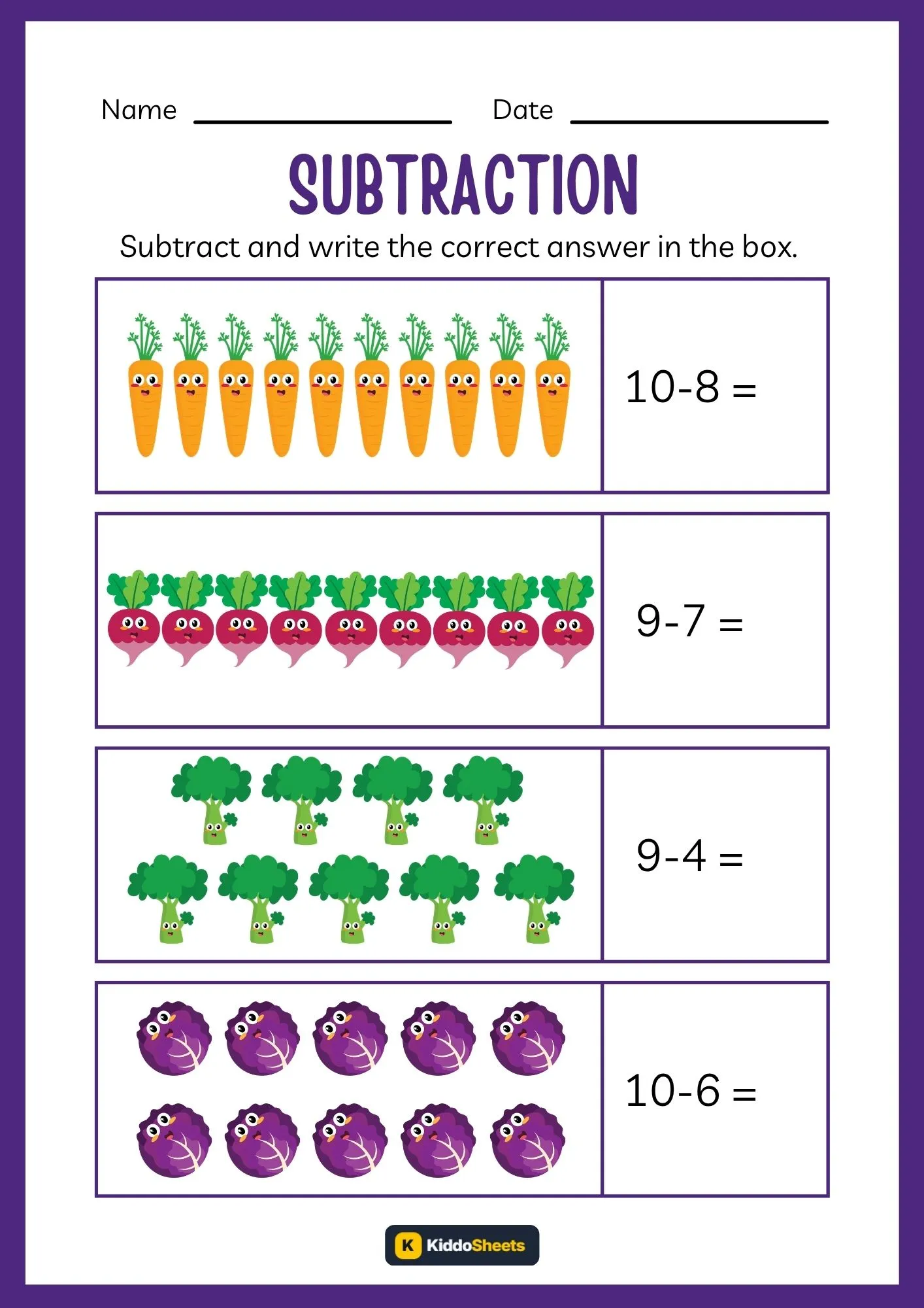 Subtract and Write the Correct Answer Worksheets (6)