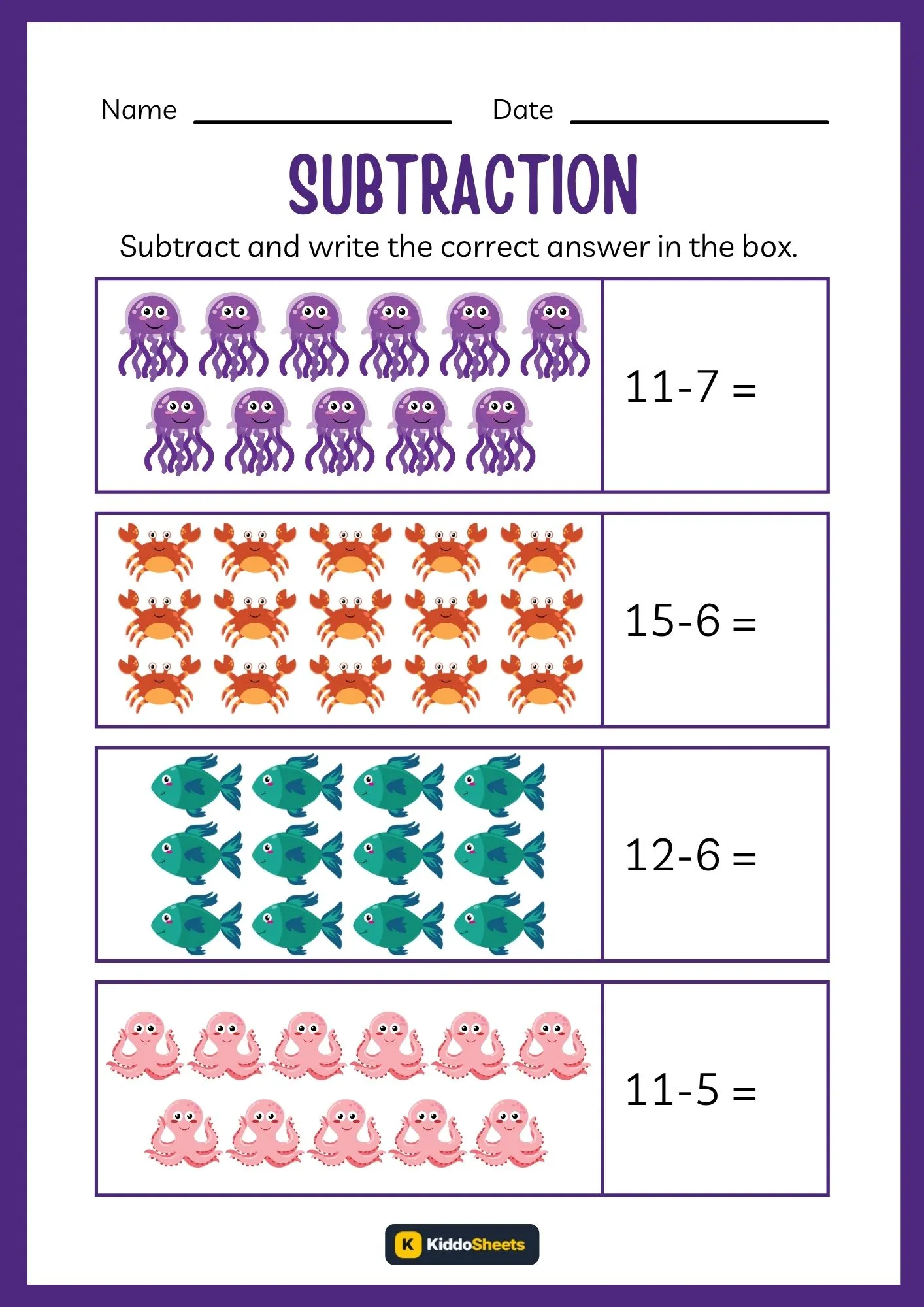 Subtract and Write the Correct Answer Worksheets (7)