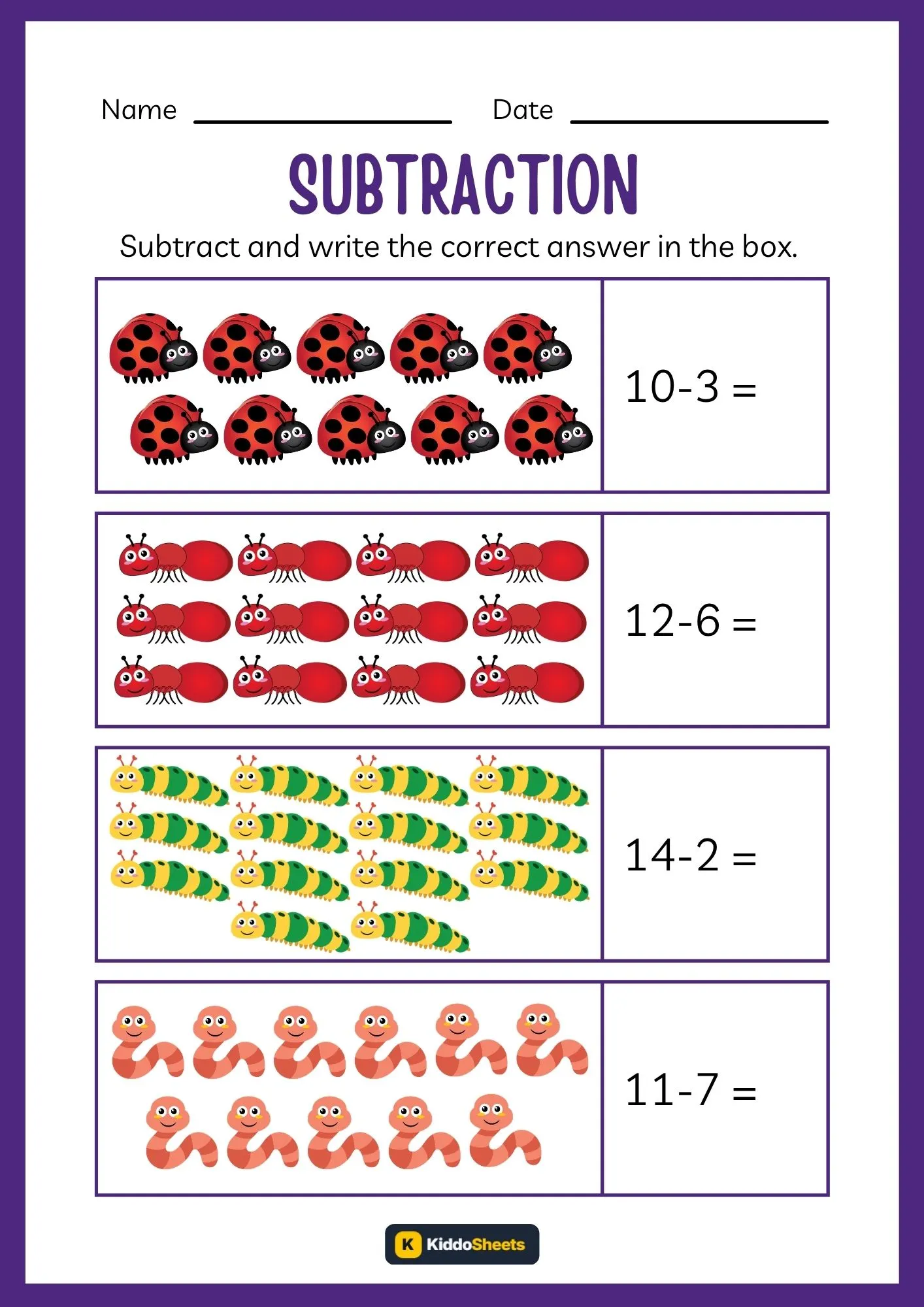 Subtract and Write the Correct Answer Worksheets (8)