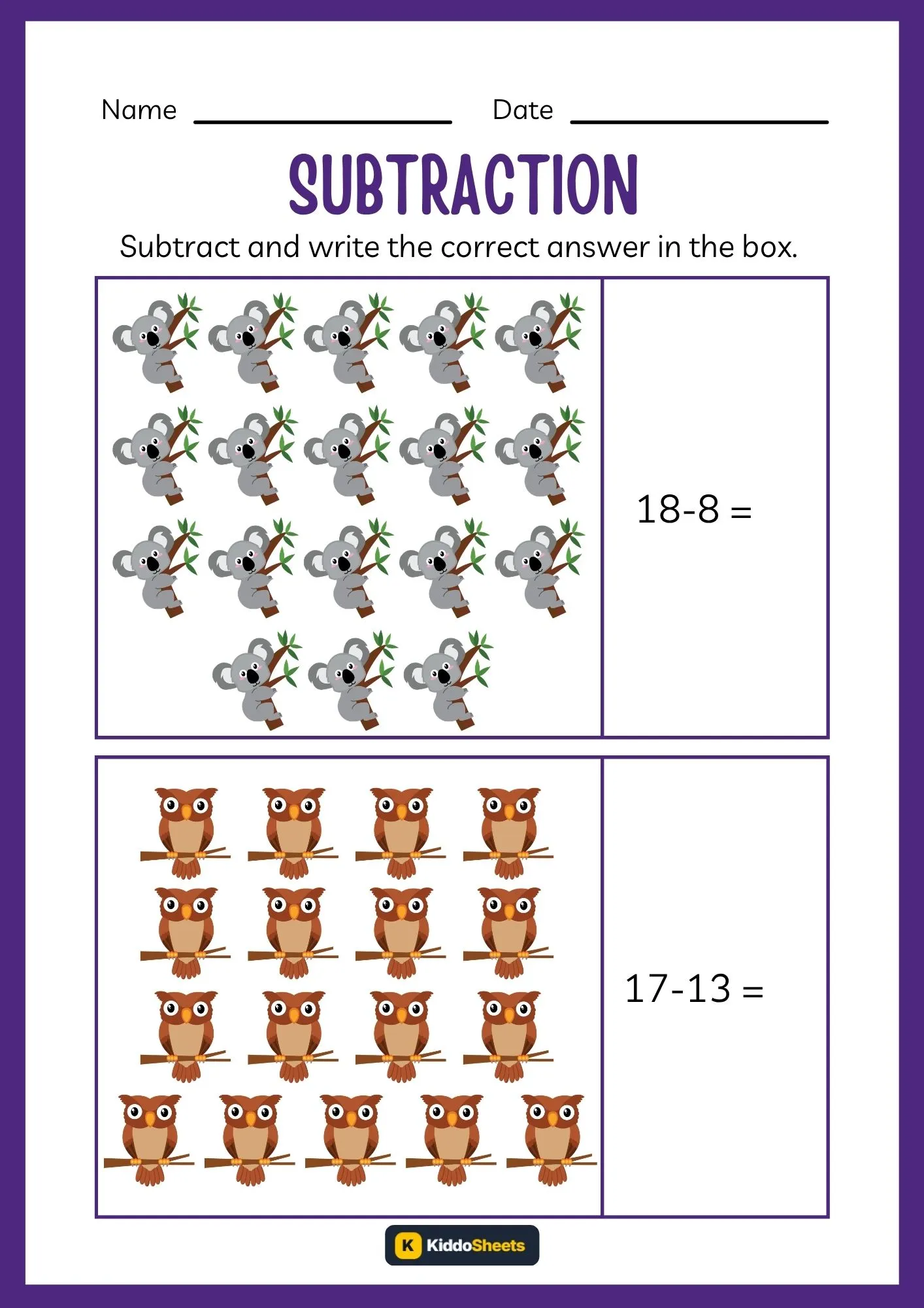 Subtract and Write the Correct Answer Worksheets (18)