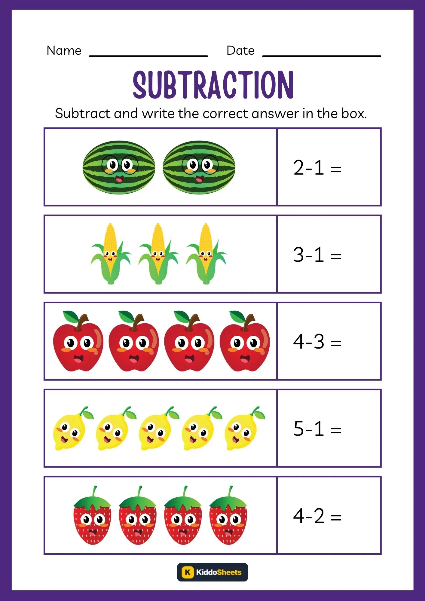 Subtract and Write the Correct Answer Worksheets (1)