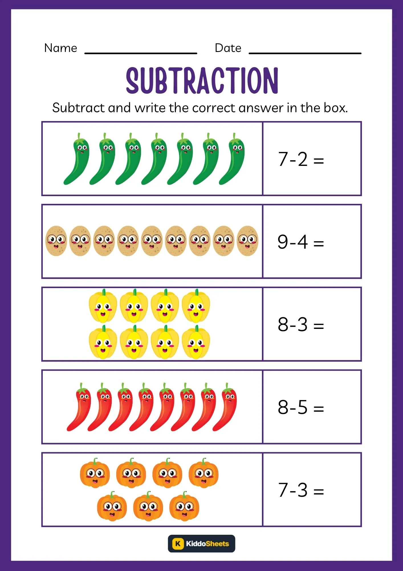 Subtract and Write the Correct Answer Worksheets (4)
