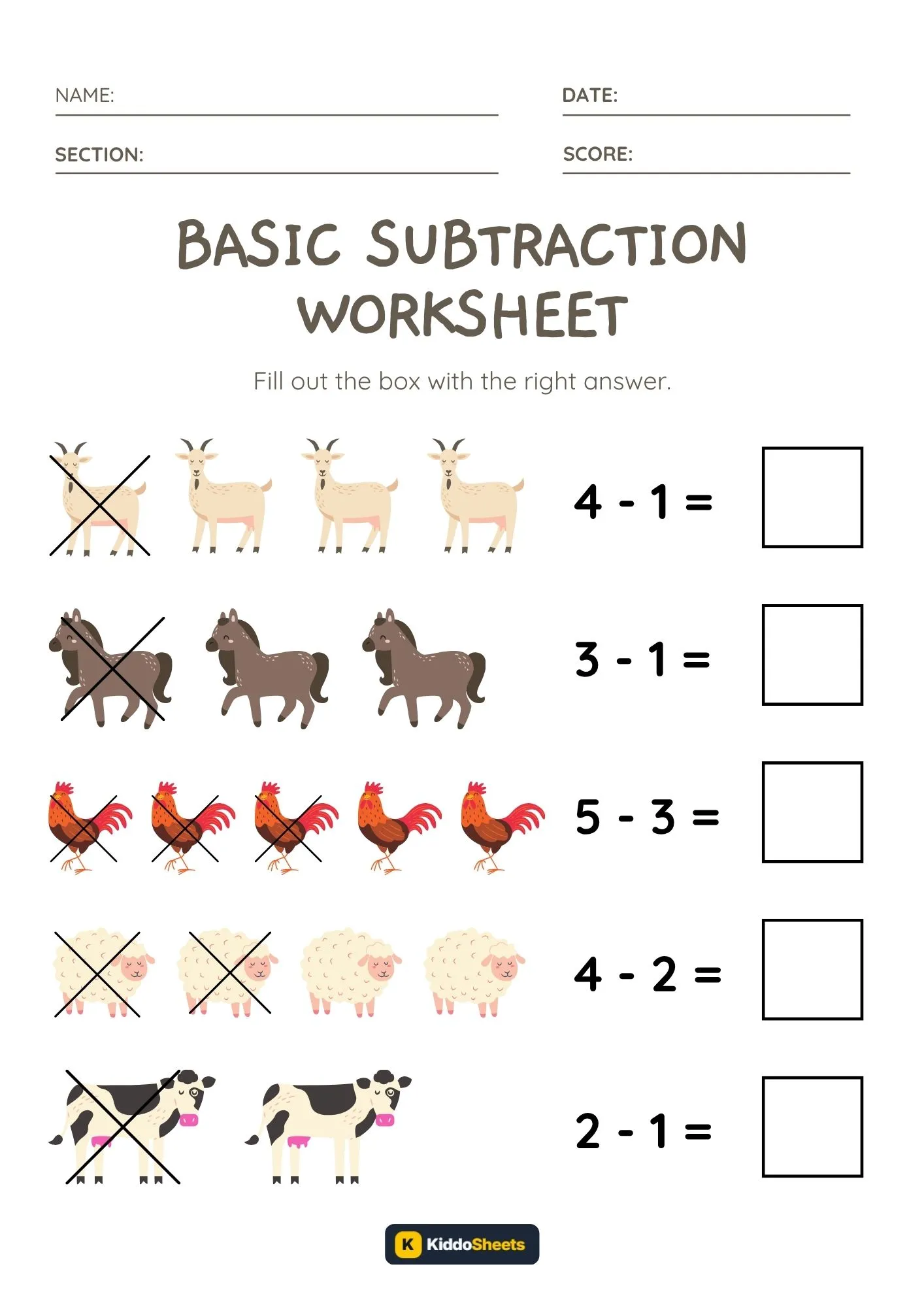 Subtract and Write the Correct Answer Worksheets (20)