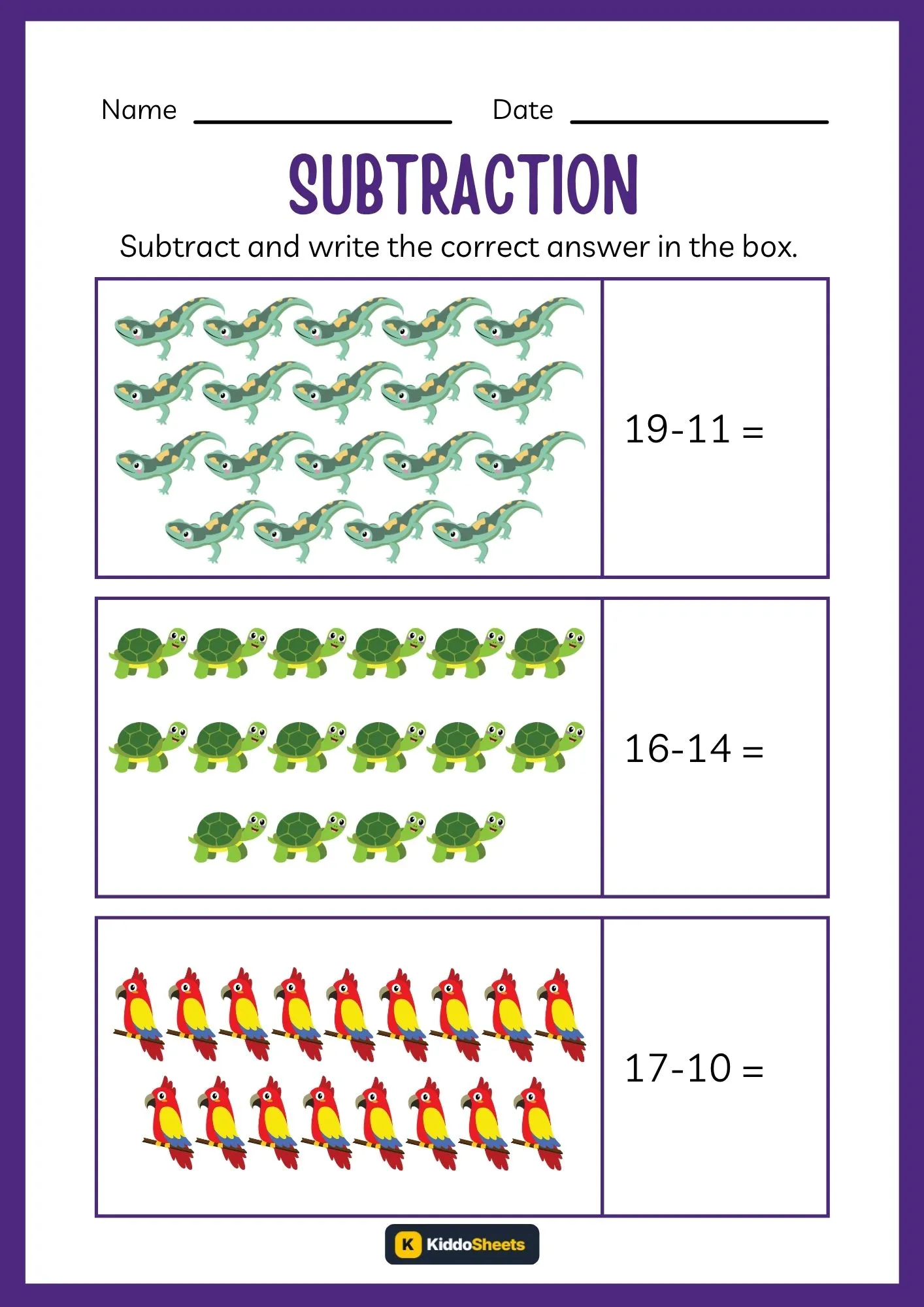Subtract and Write the Correct Answer Worksheets (14)