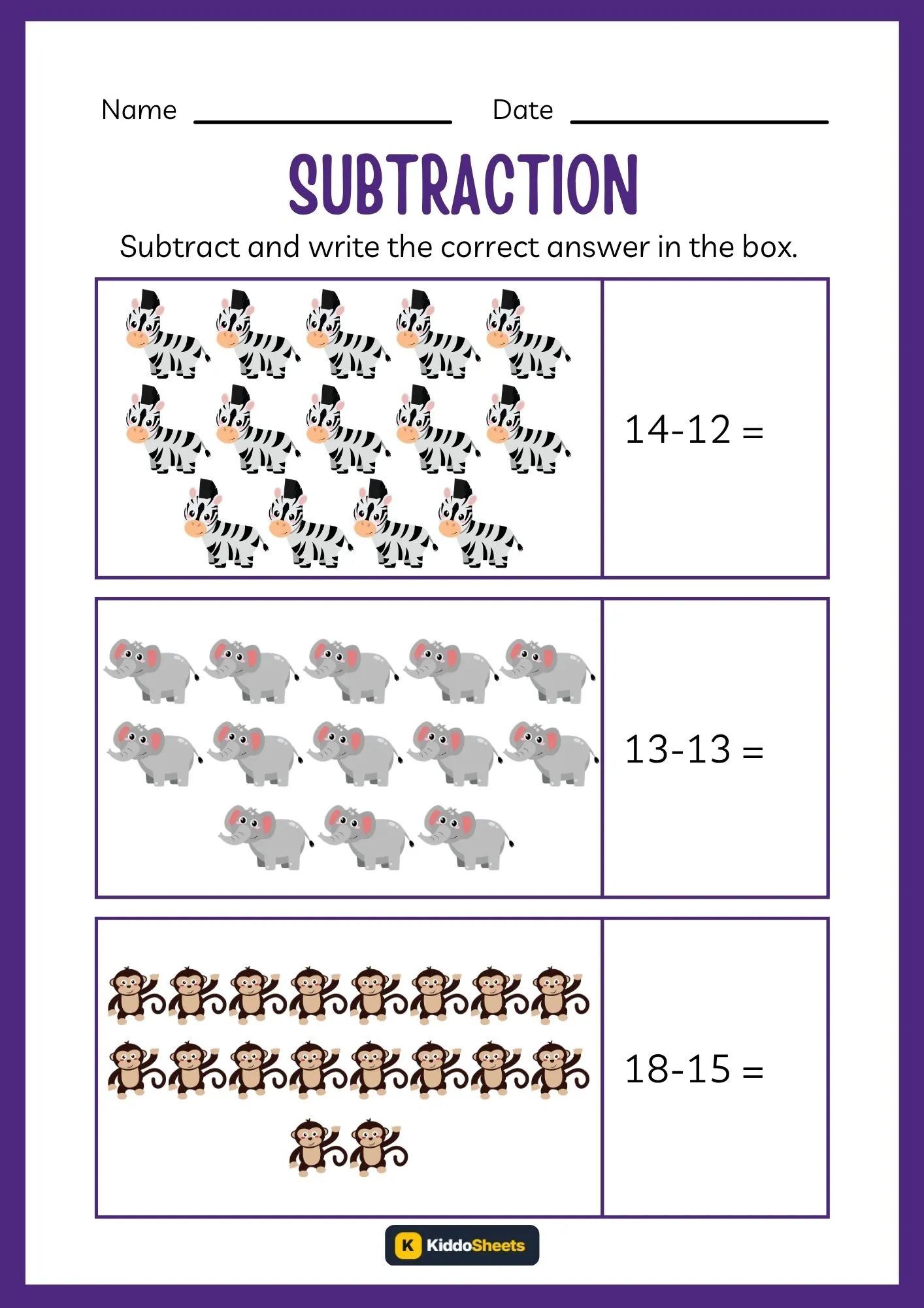 Subtract and Write the Correct Answer Worksheets (11)