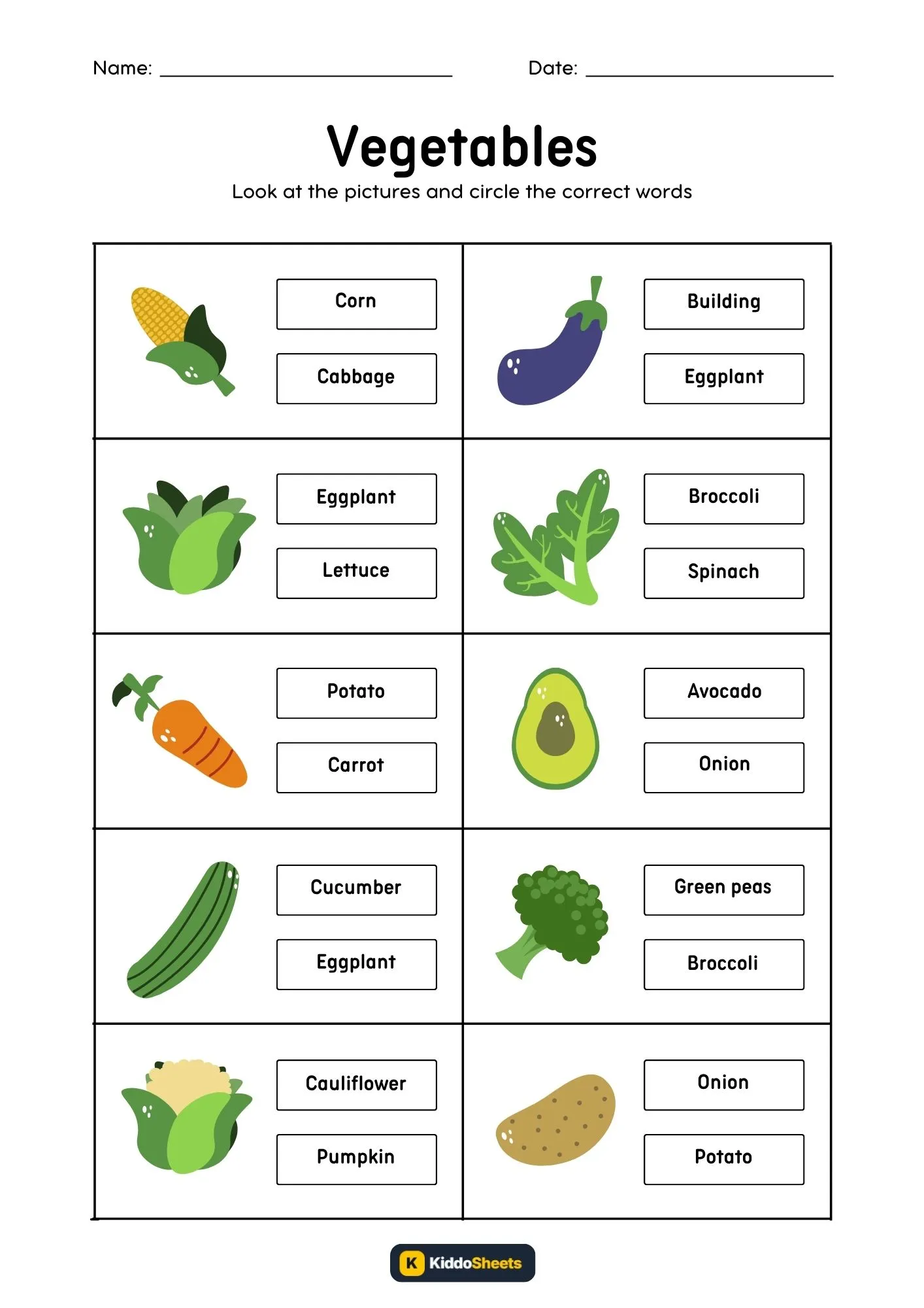 Circle the Correct Vegetables