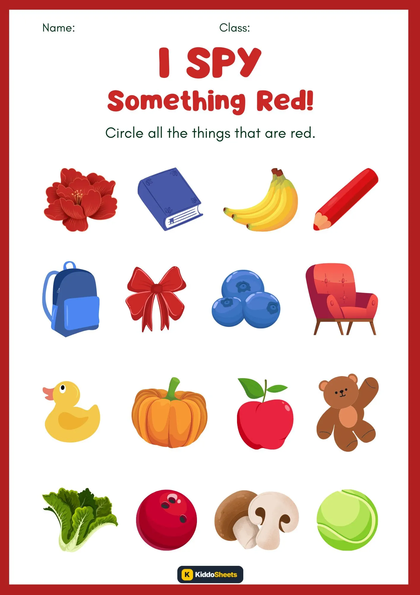 I Spy Something Red - Kids Worksheets