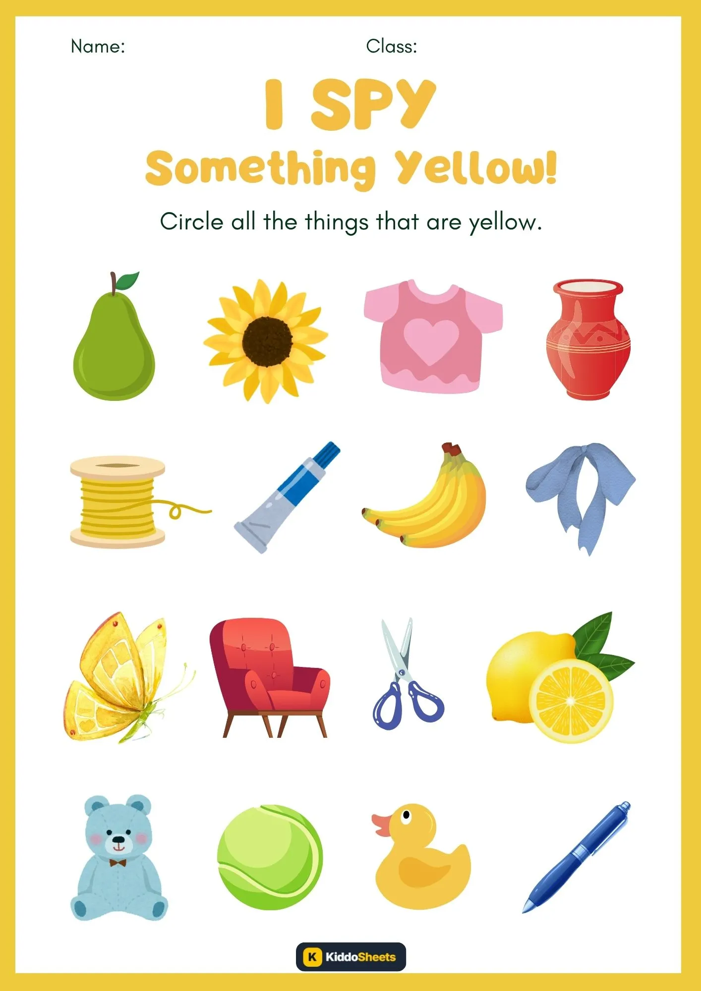 I Spy Something Yellow - Kids Worksheets