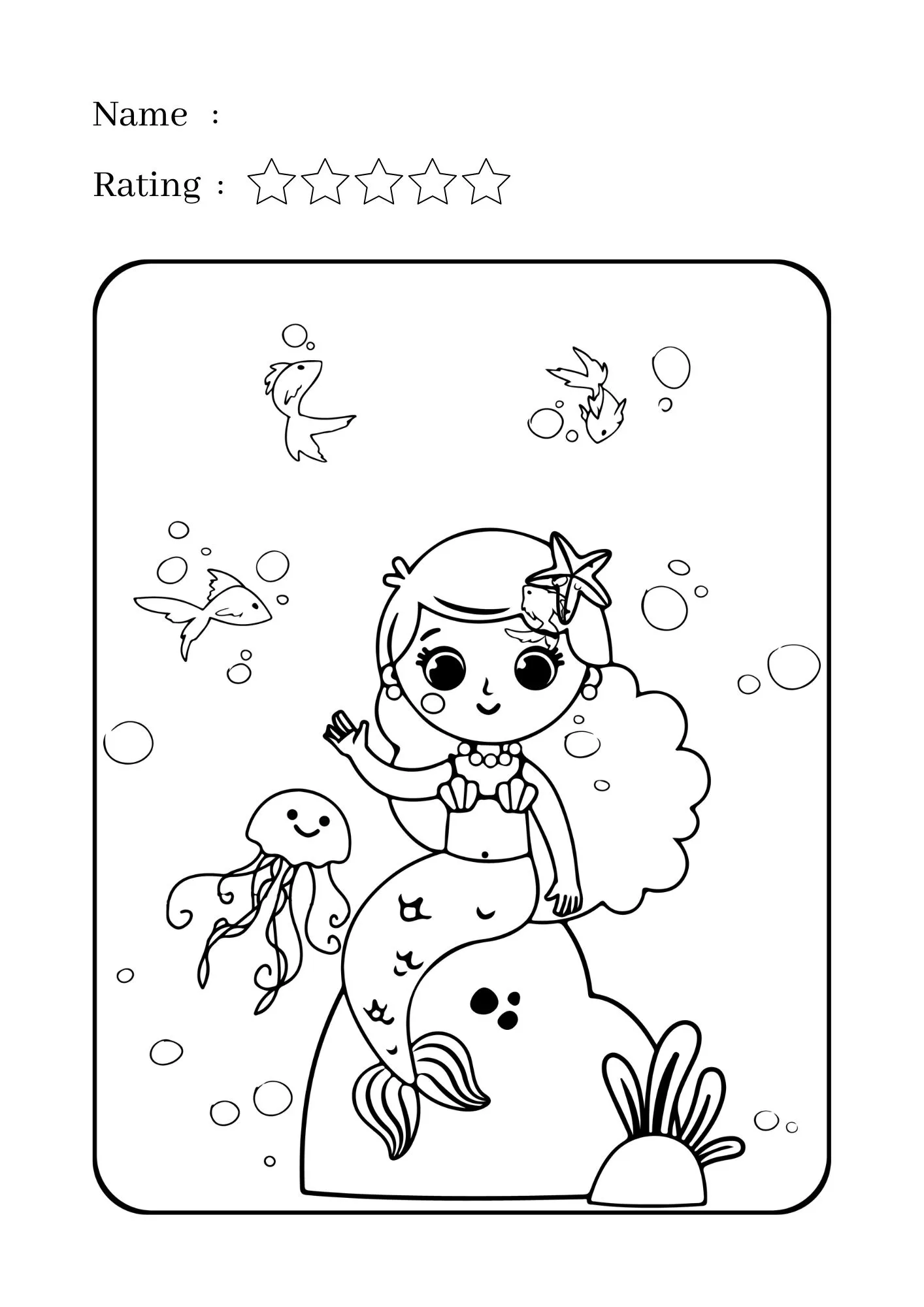 Cute Mermaid and Friends Coloring Worksheet