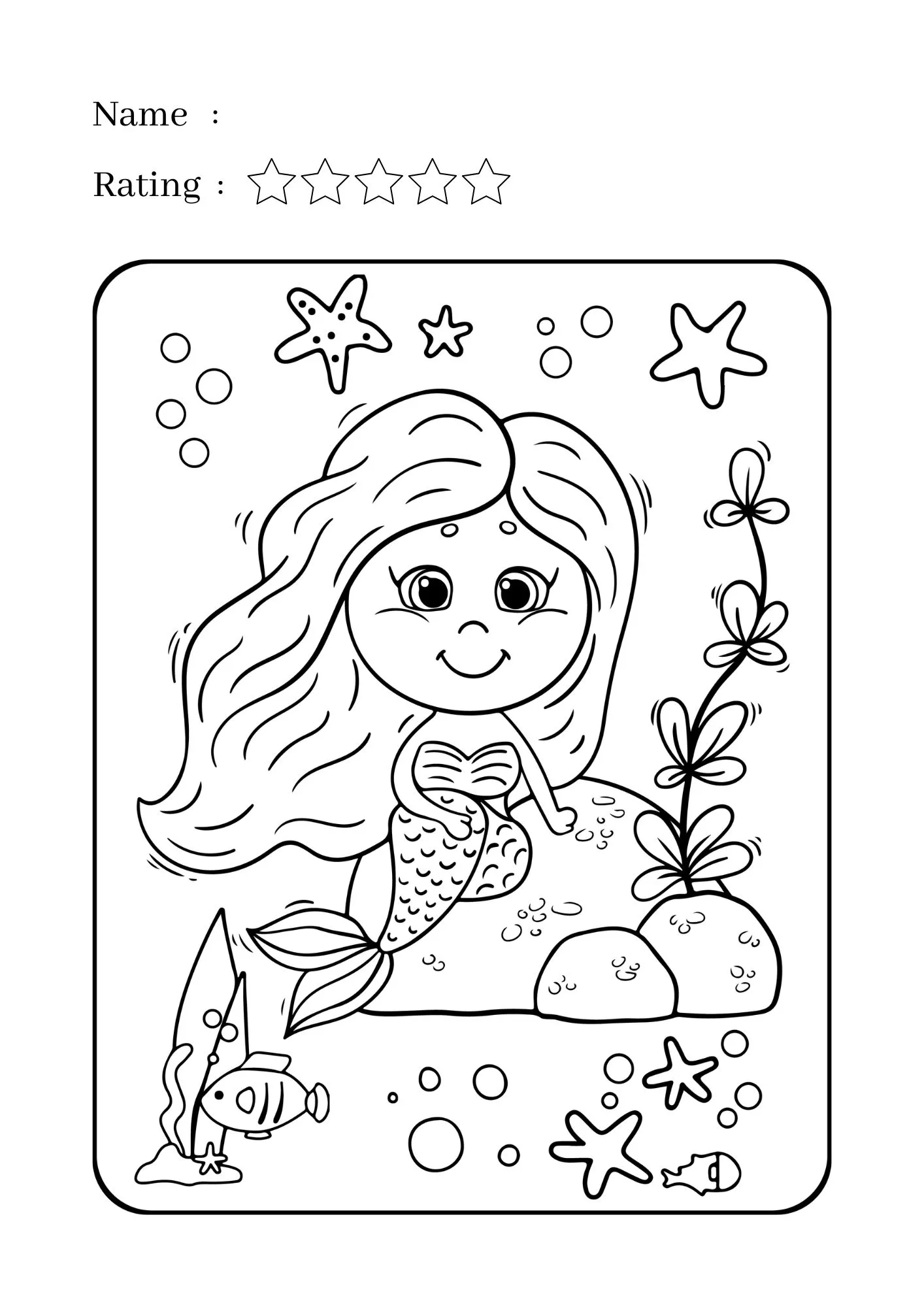 Mermaid Sitting on the Rock Coloring Worksheet