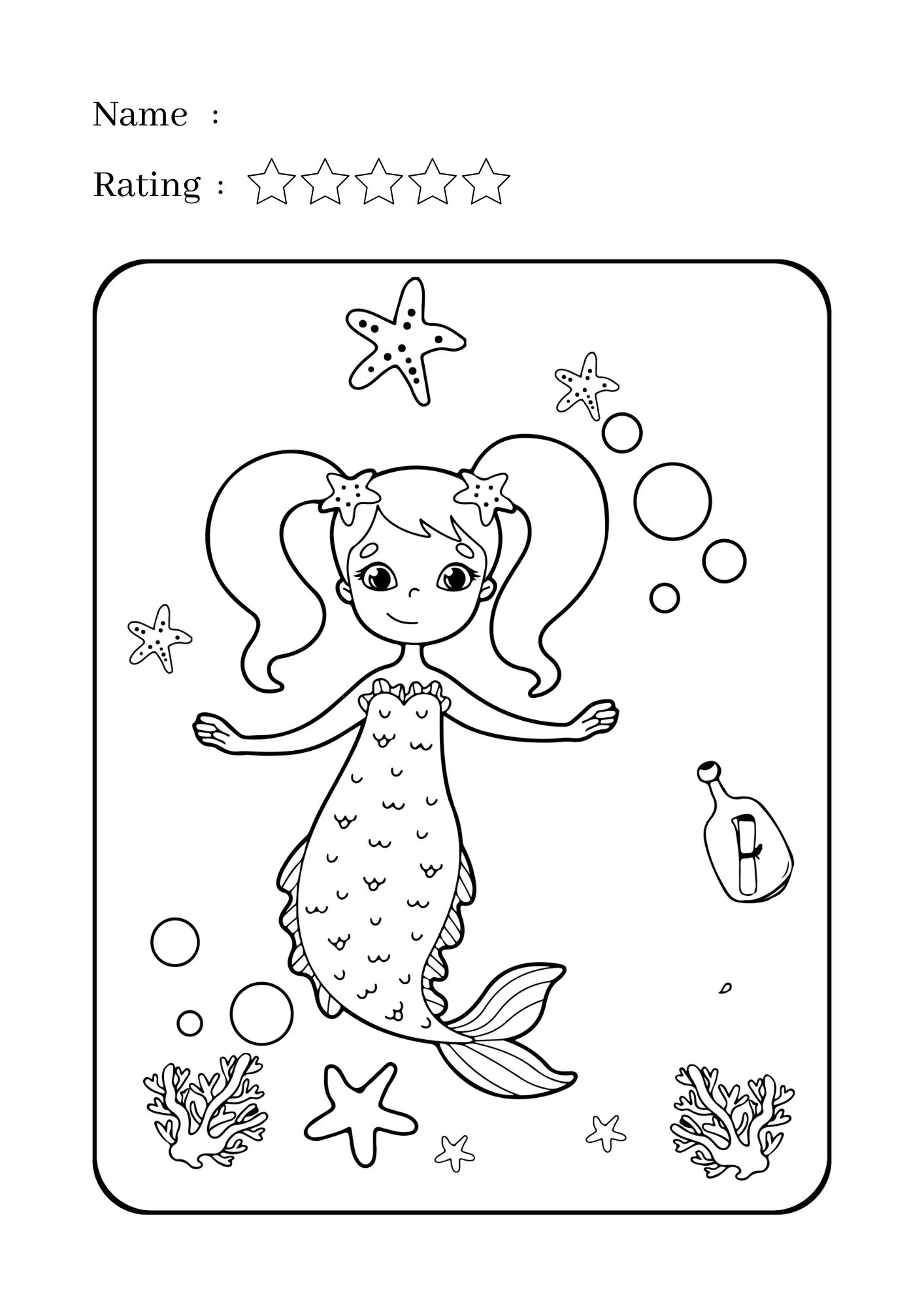 Cute Mermaid Coloring Worksheet