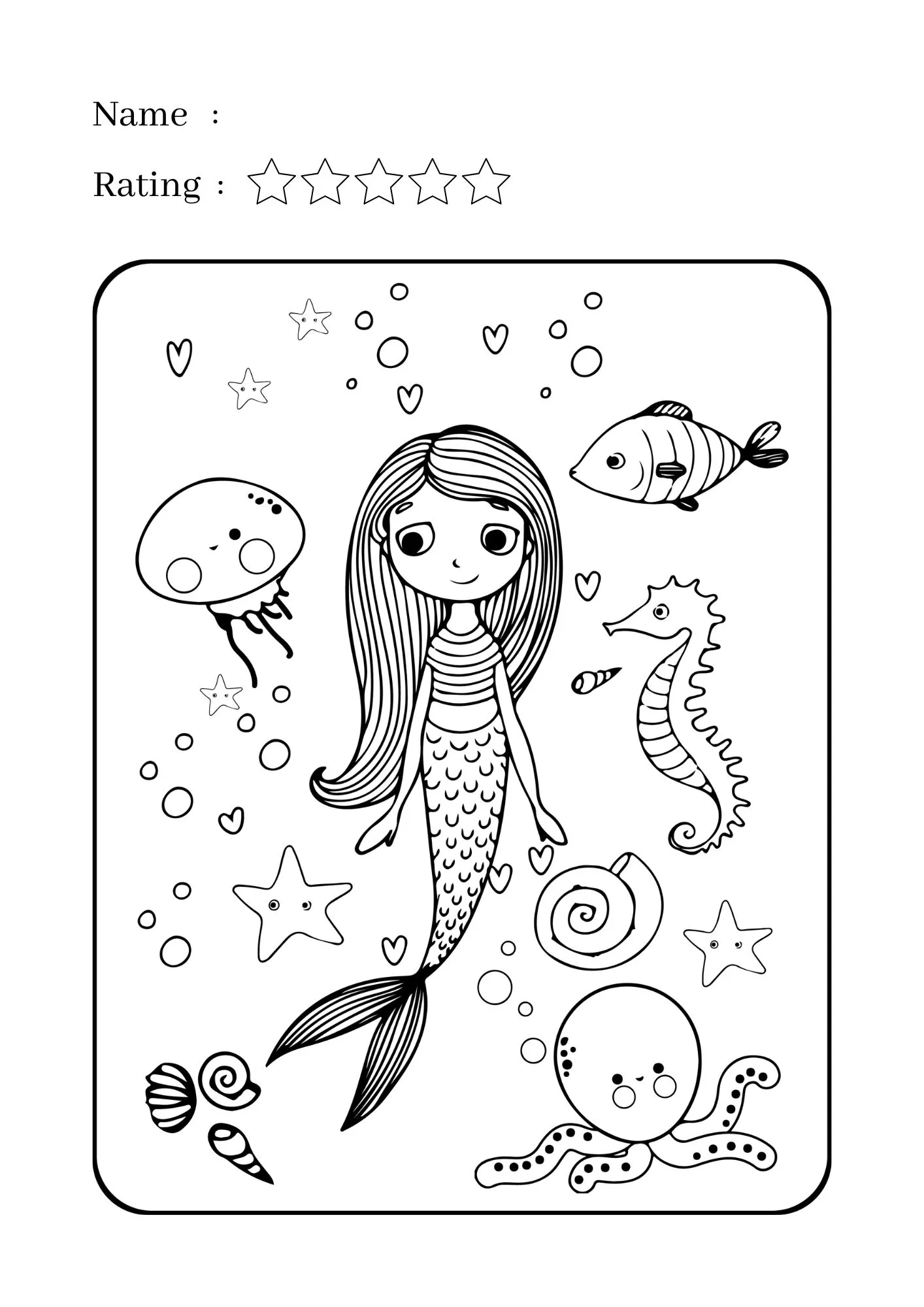 Long Hair Mermaid Coloring Worksheet