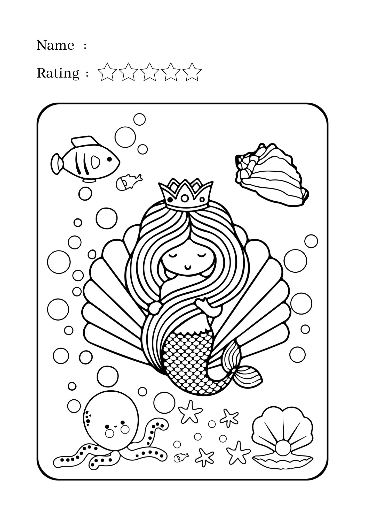 Princess Mermaid and Friends Coloring Worksheet