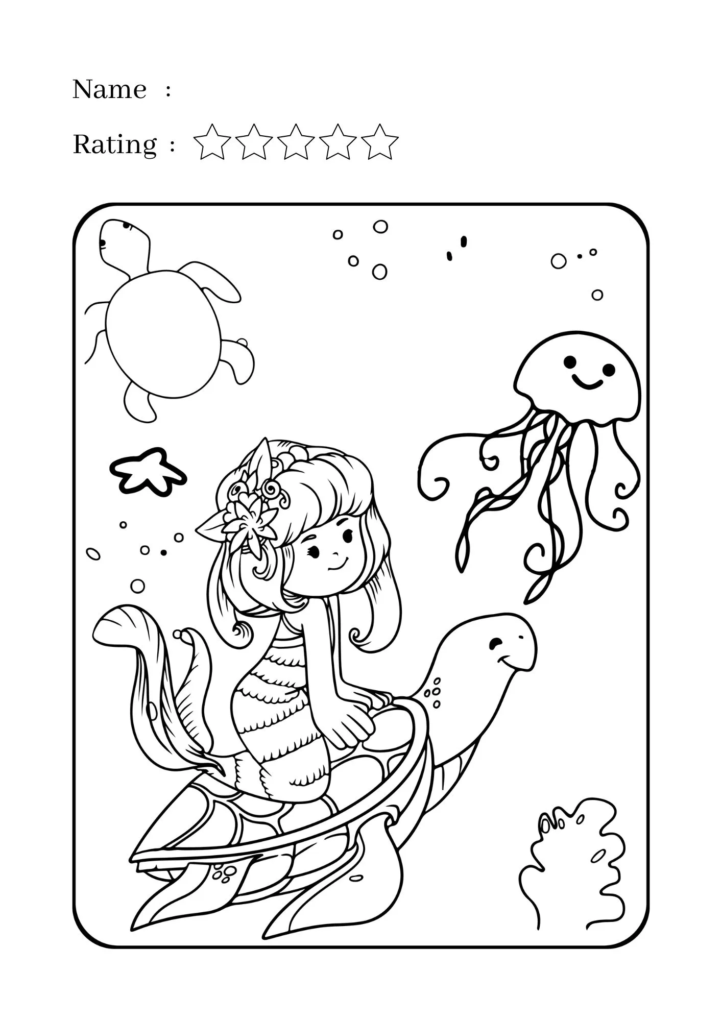 Mermaid and Turtles Coloring Worksheet