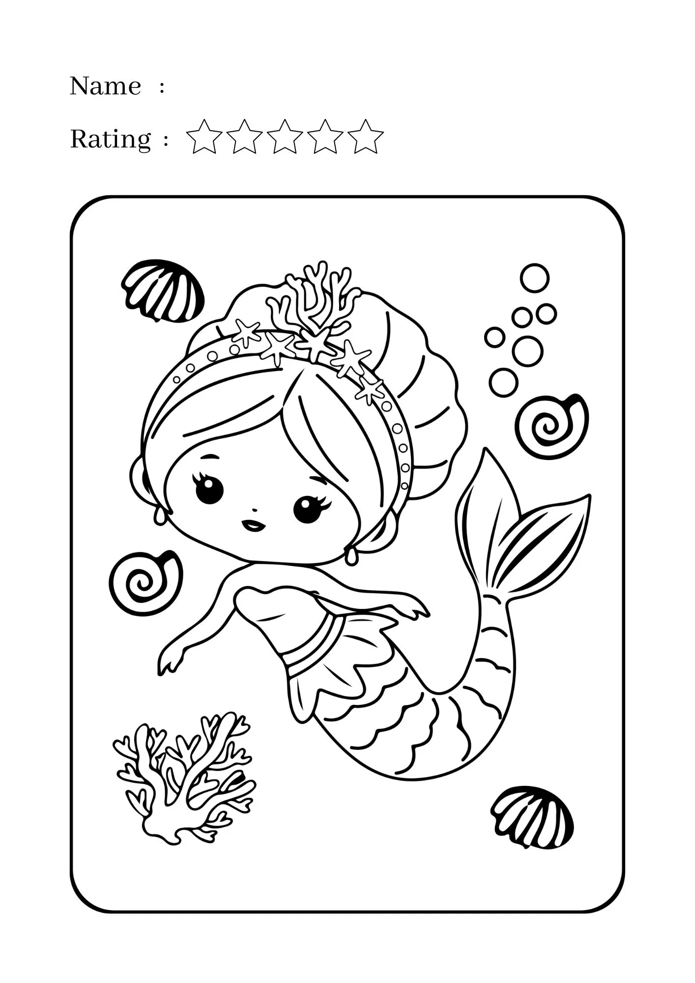 Princess Mermaid Coloring Worksheet