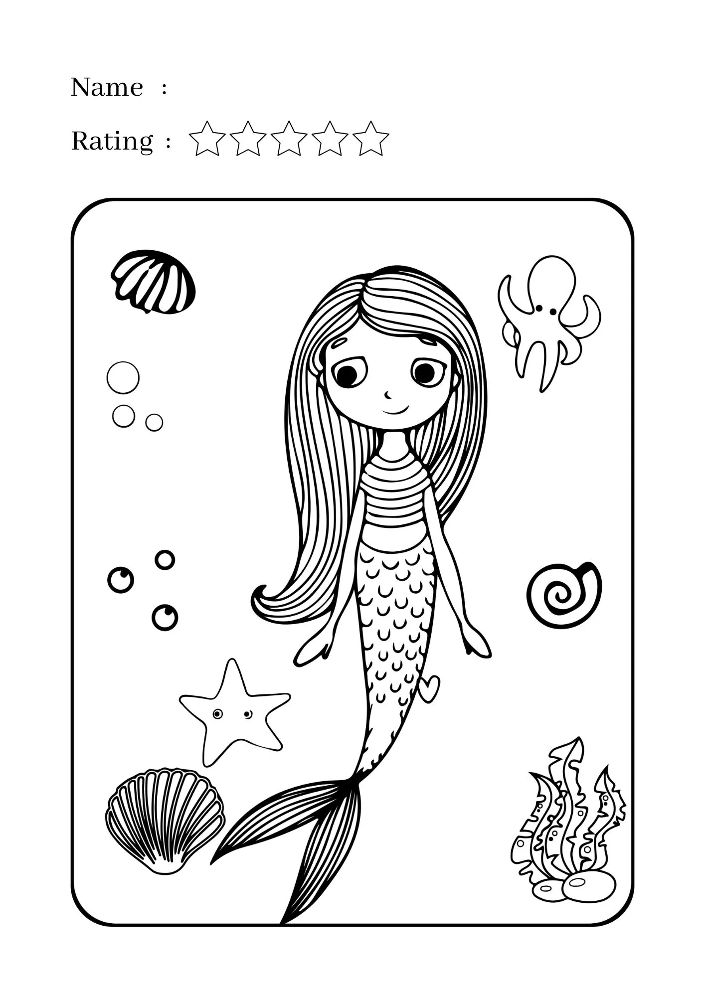 Mermaid and Octopus Coloring Worksheet