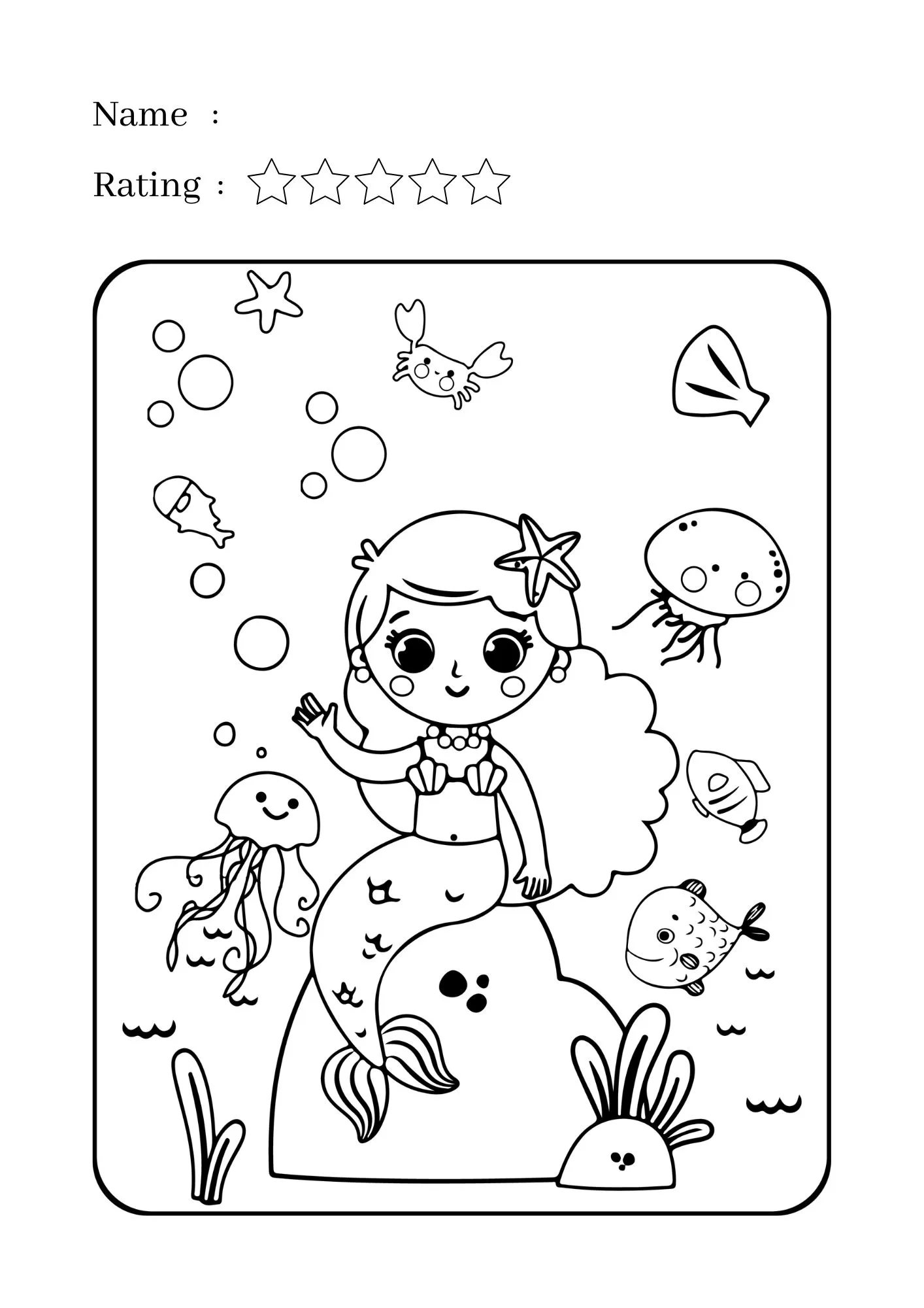 Mermaid and Friends Coloring Worksheet