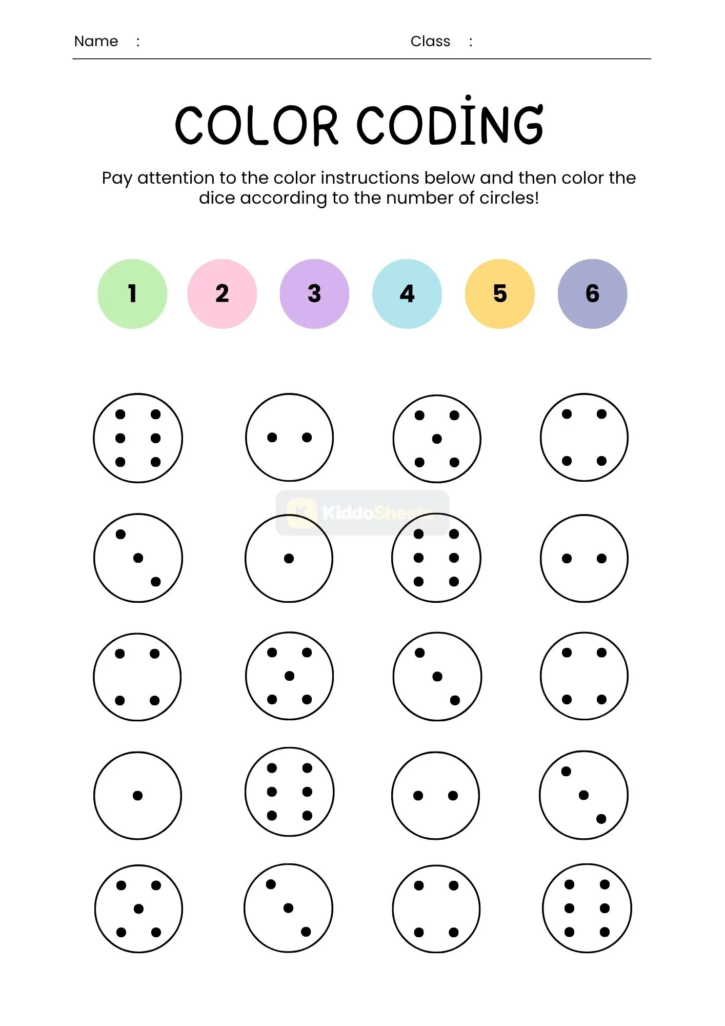 Coloring the Dice According the Number Color Worksheet