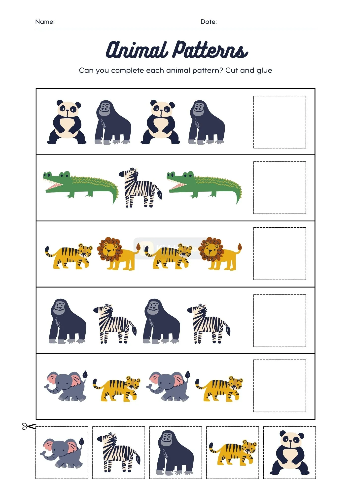 Find the Patterns Cut and Glue Worksheet 6