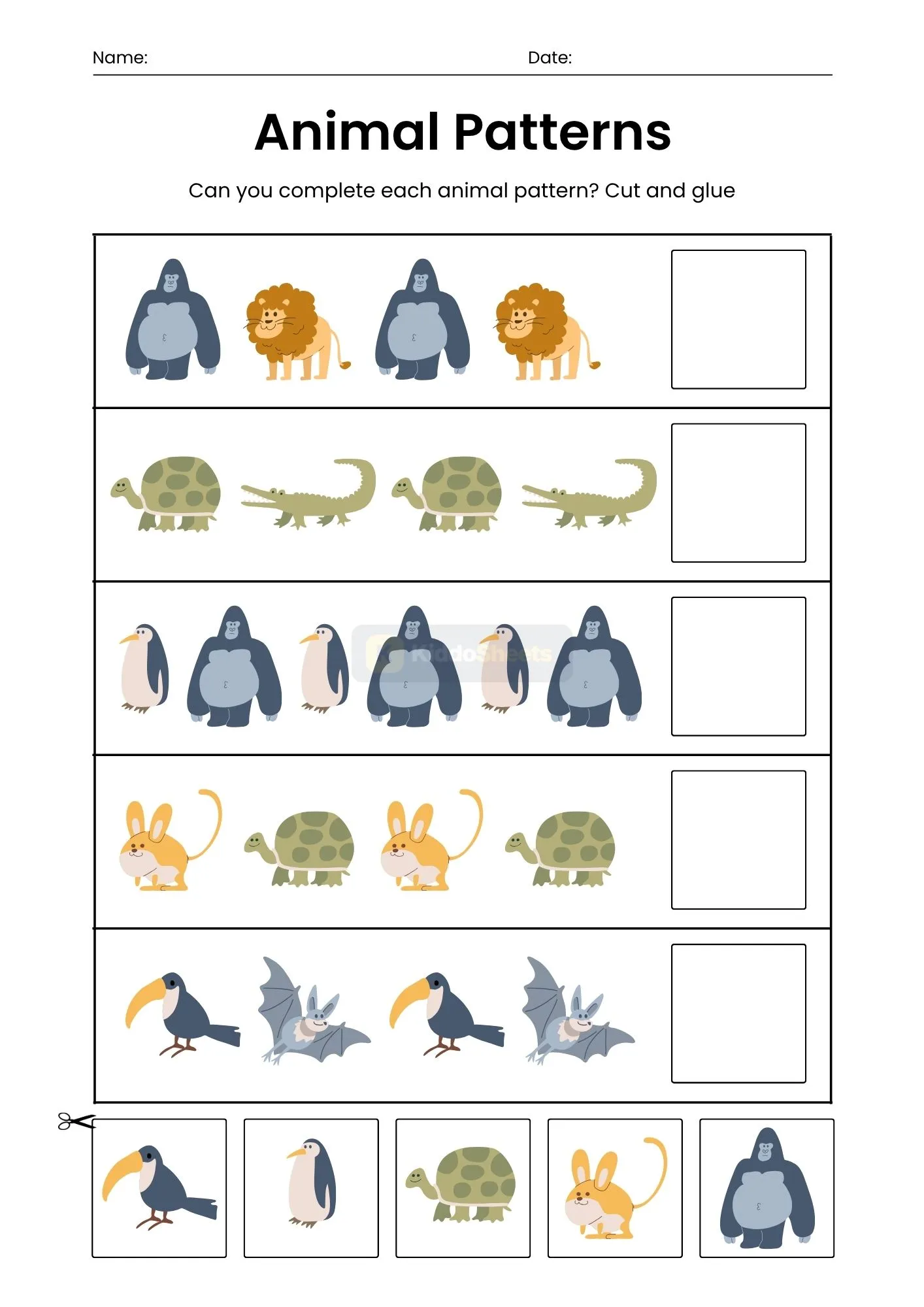 Find the Patterns Cut and Glue Worksheet 5