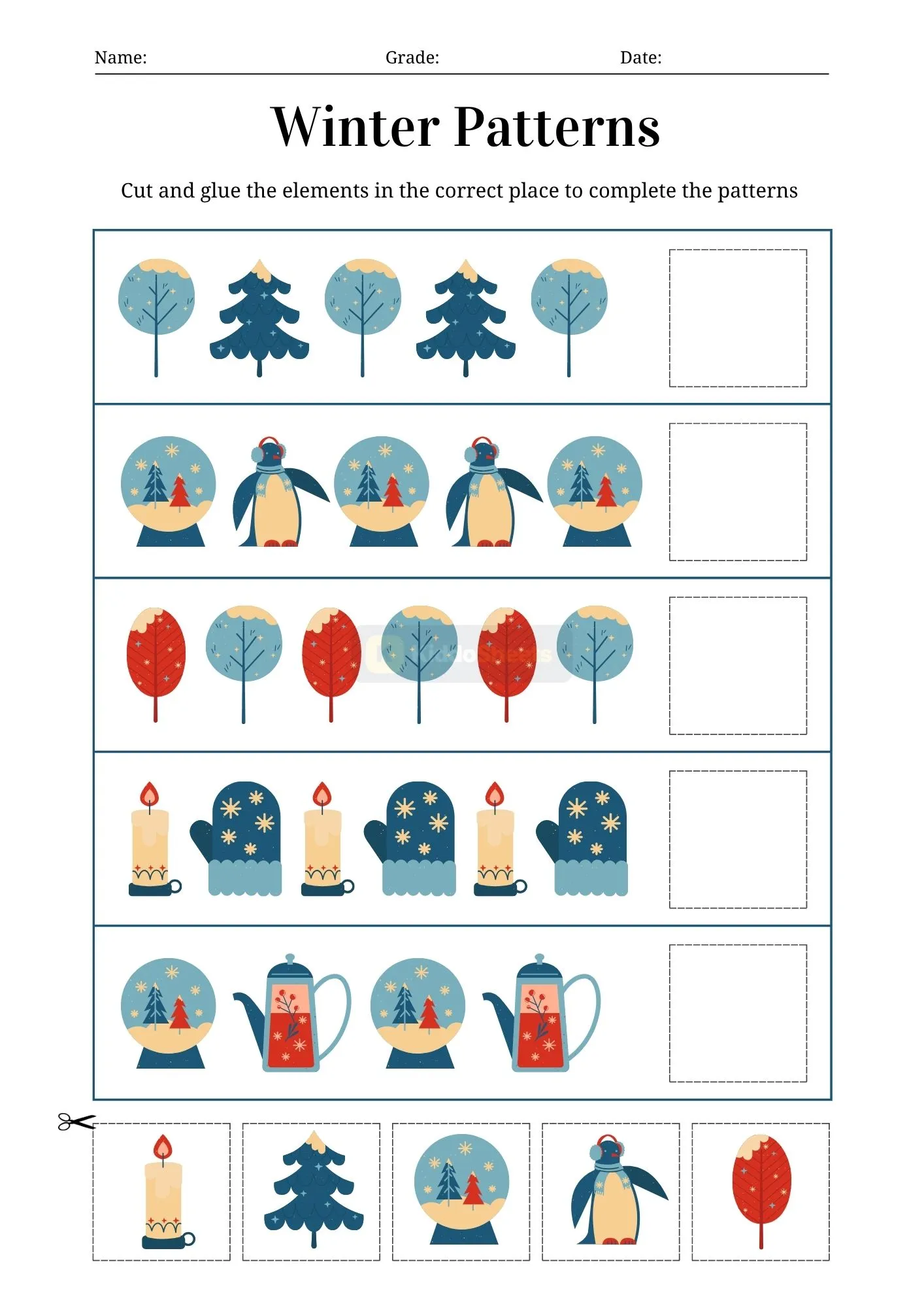 Find the Patterns Cut and Glue Worksheet 3